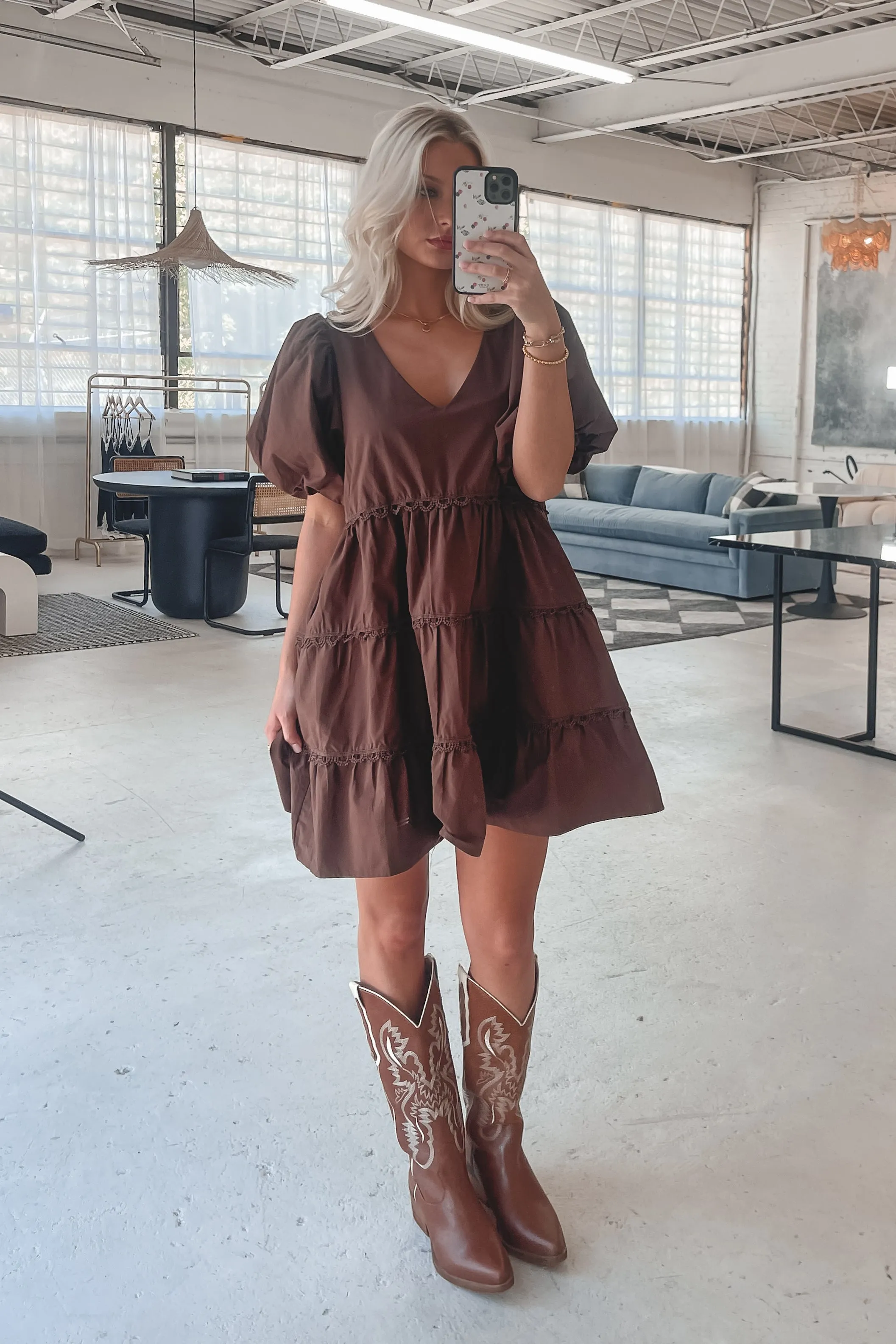 A Day In The Life Dark Brown Babydoll Mini Dress