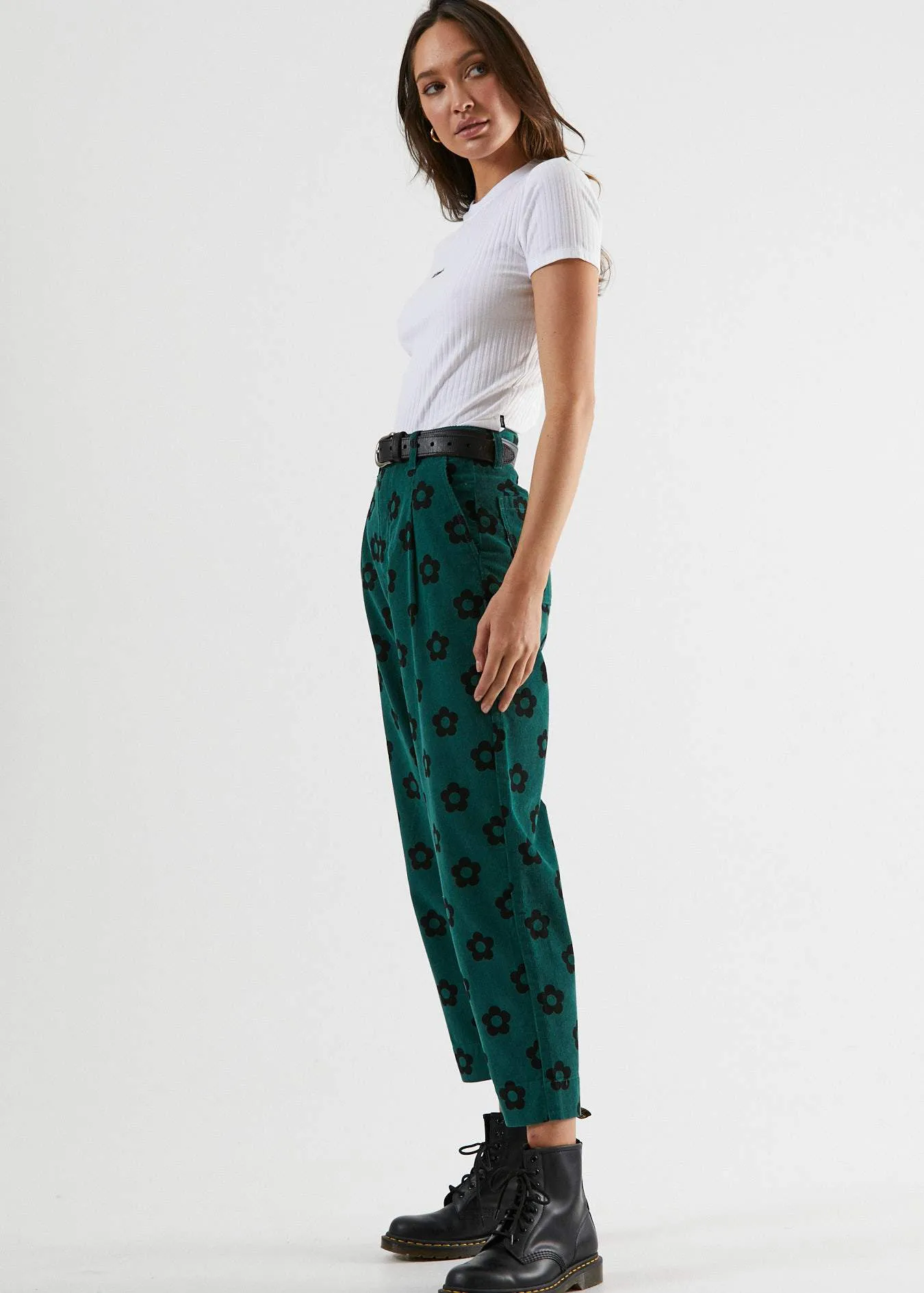 Afends Womens Cherrie - Corduroy Wide Leg Pant - Bottle