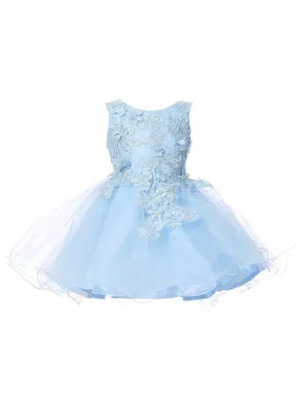 Baby Girls Blue 3D Floral Lace Flower Girl Dress 18M