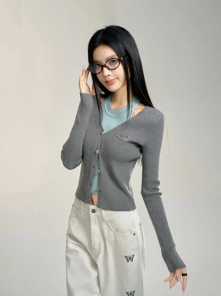 Black & Gray 2-in-1 Knit Cardigan