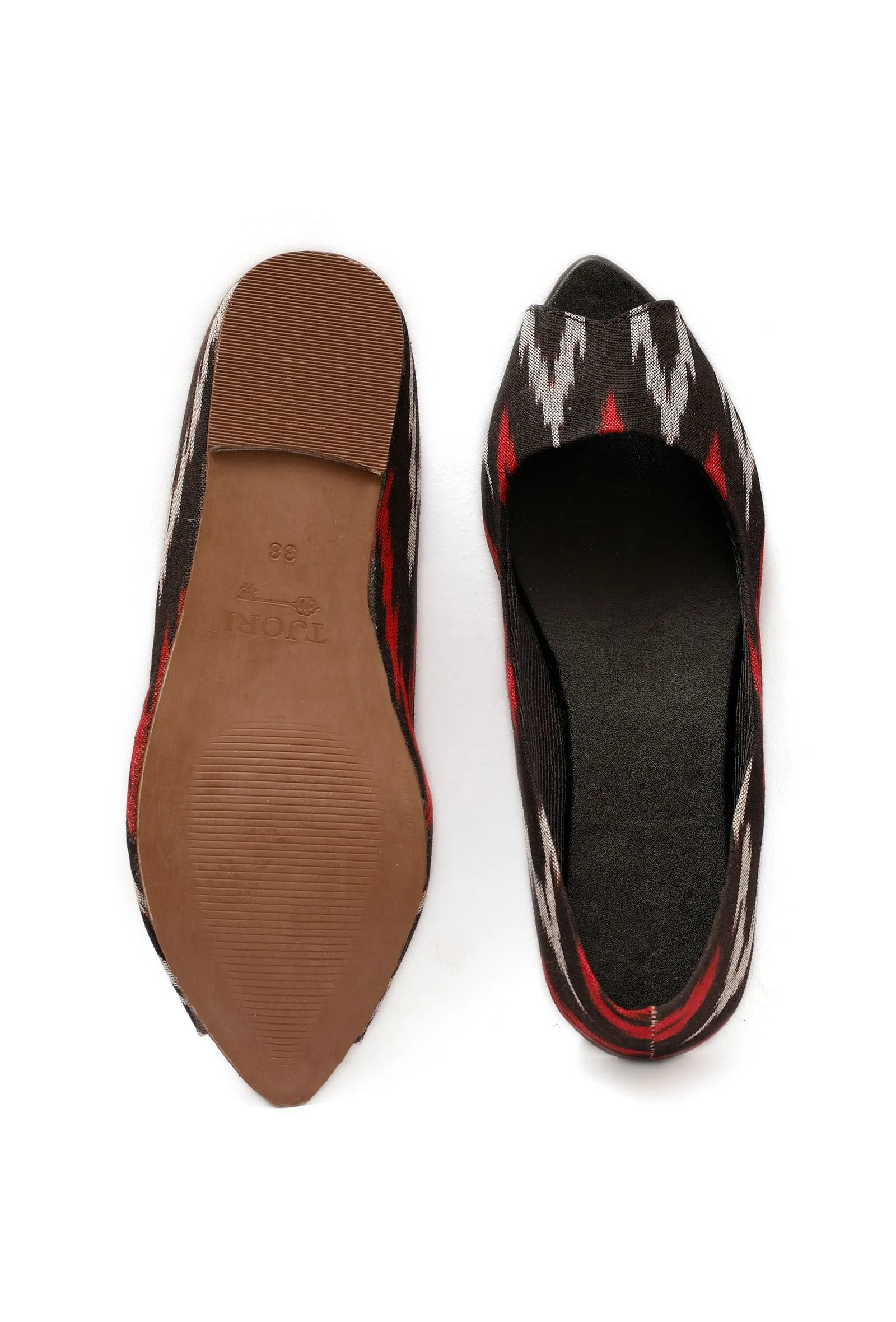 Black Ikkat Cruelty Free Leather Flat Ballerinas