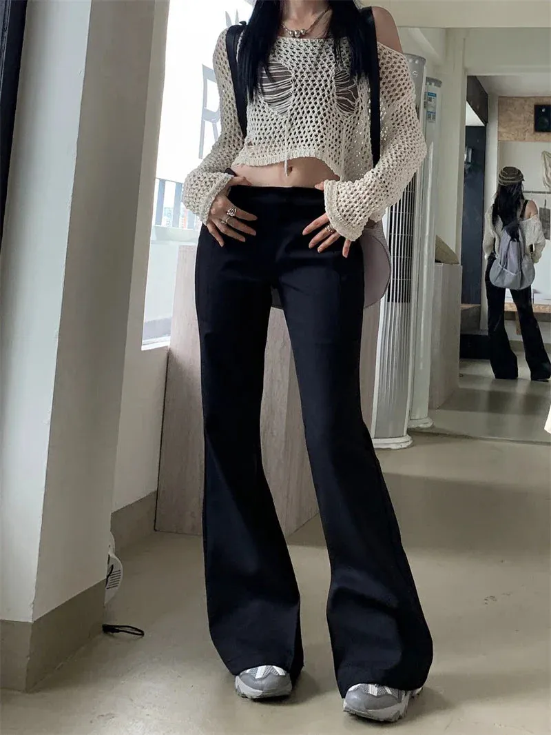 Black Pants Women Y2k Fashion Low Waist Wide Leg Suit Pants