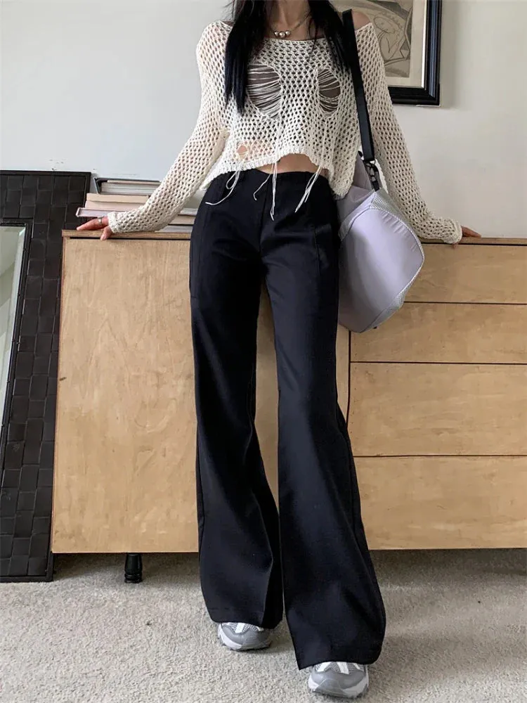 Black Pants Women Y2k Fashion Low Waist Wide Leg Suit Pants