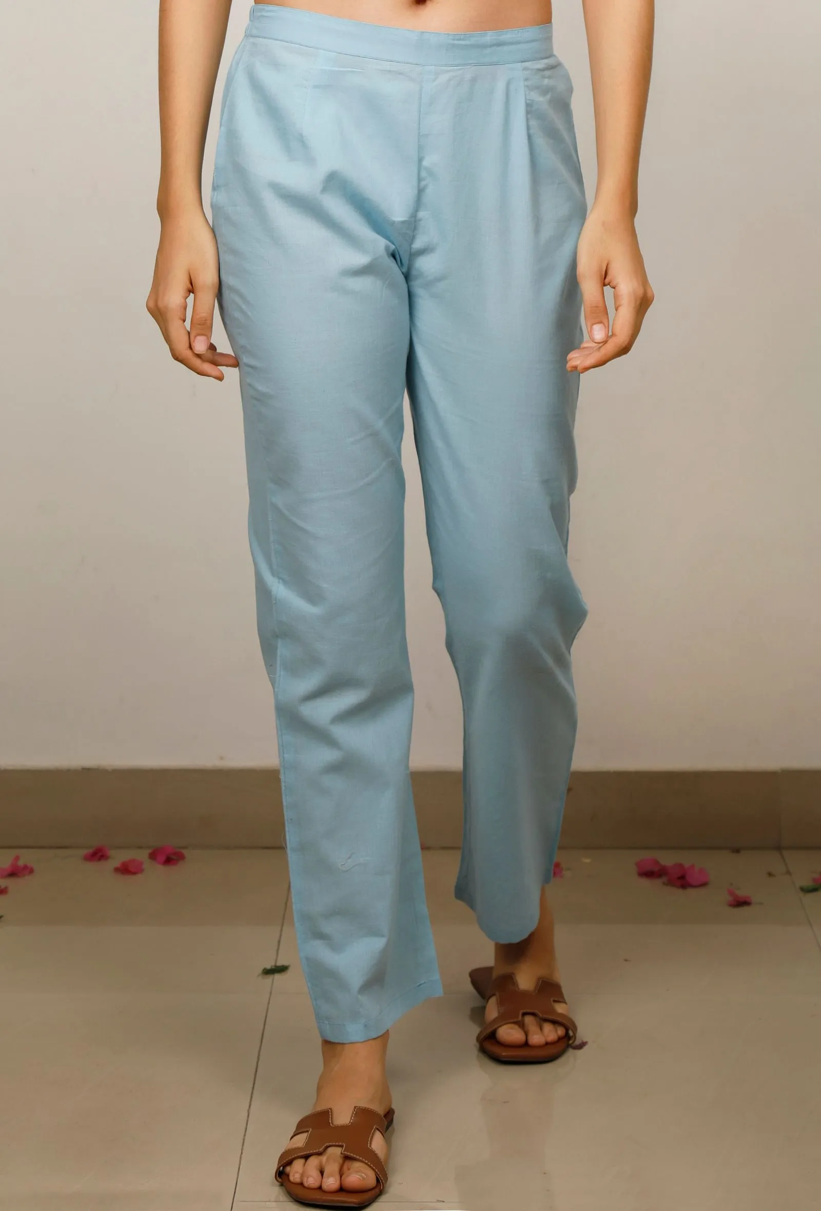 Blue Cotton straight Pants