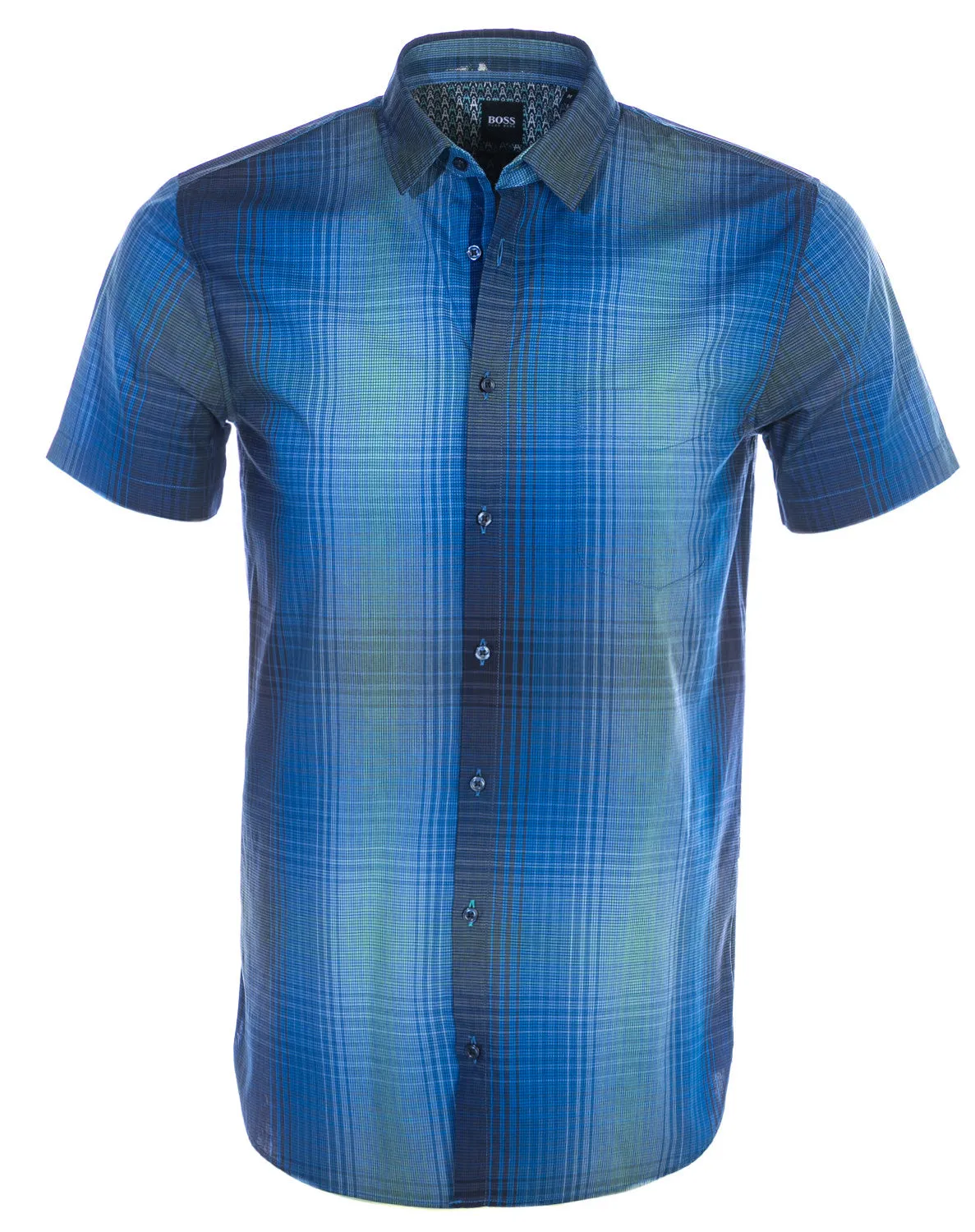 BOSS Magneton 1 Short Short Sleeve Shirt in Bright Blue Check