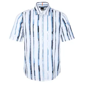 BOSS Rash 2 Short Sleeve Shirt in White & Blue