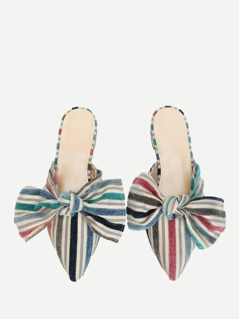 Bow Decorated Striped Flats