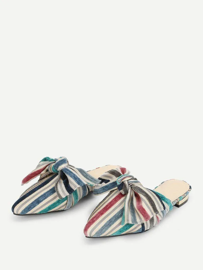 Bow Decorated Striped Flats