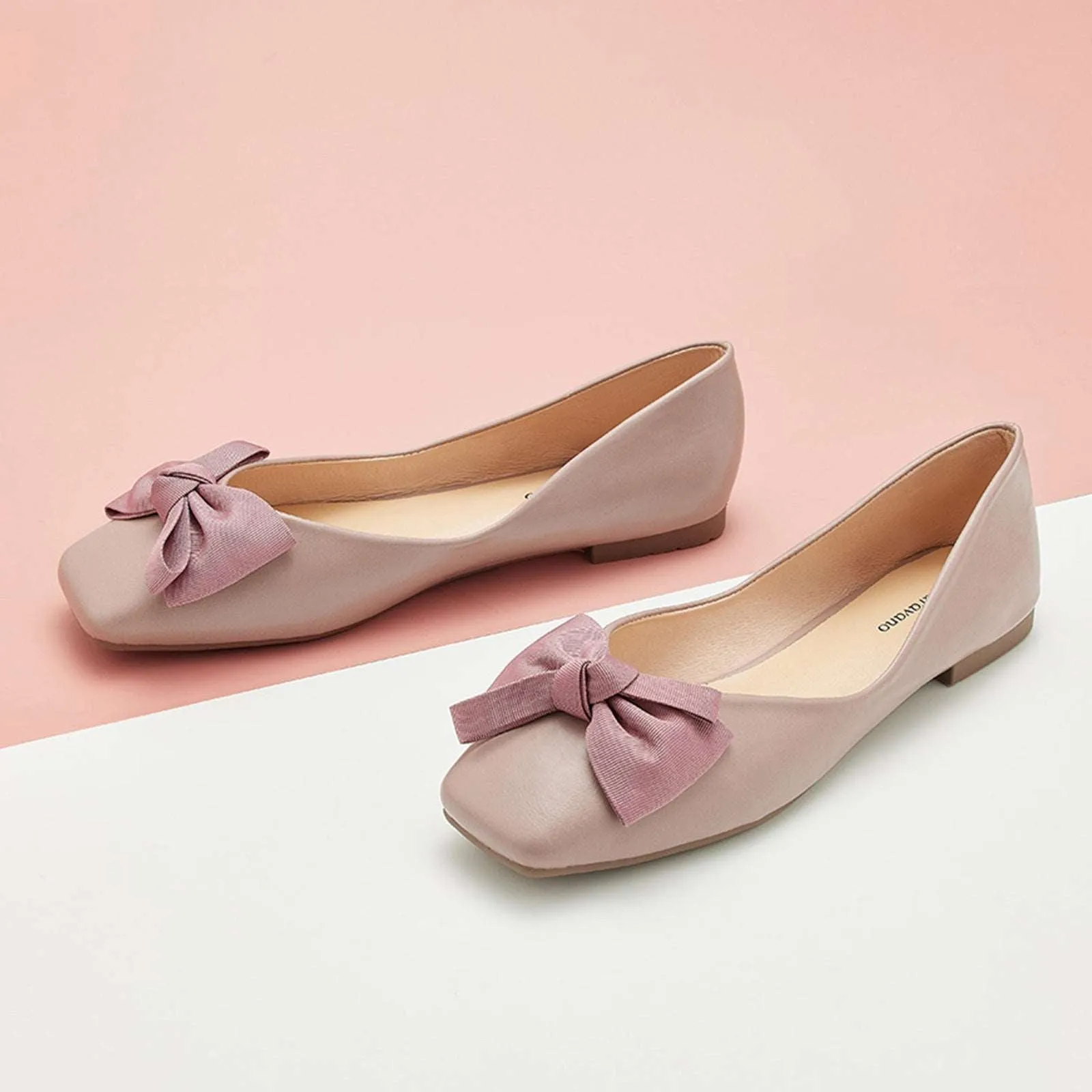 Bowknot Square Flats Soft Leather