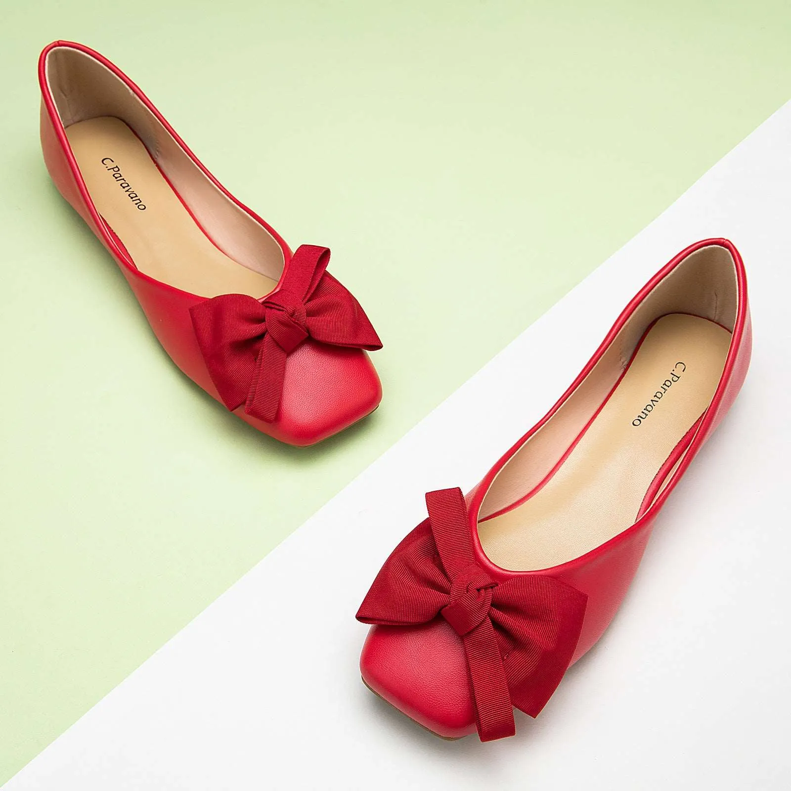 Bowknot Square Flats Soft Leather