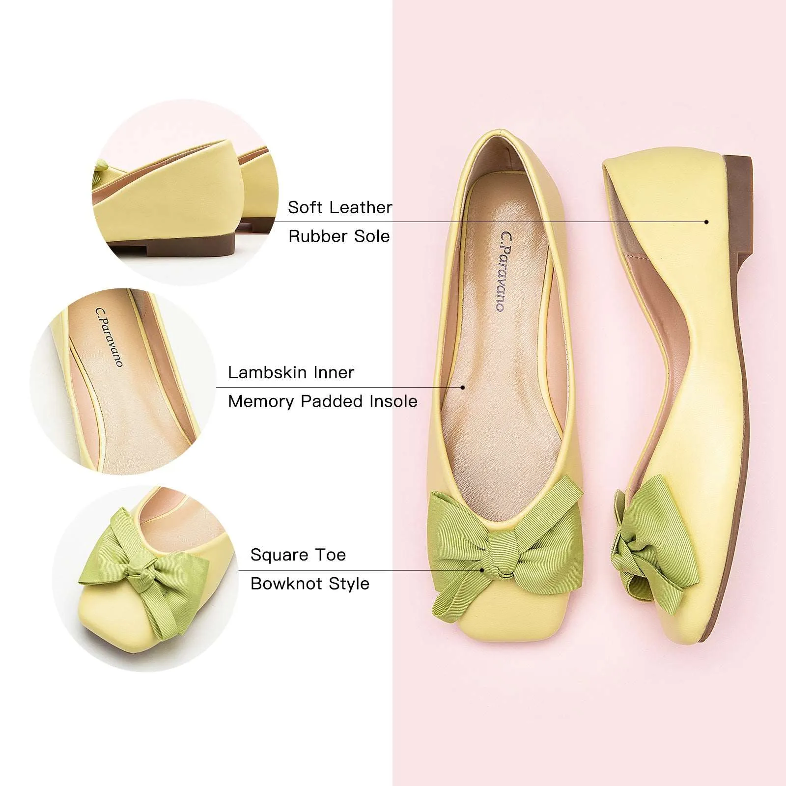 Bowknot Square Flats Soft Leather