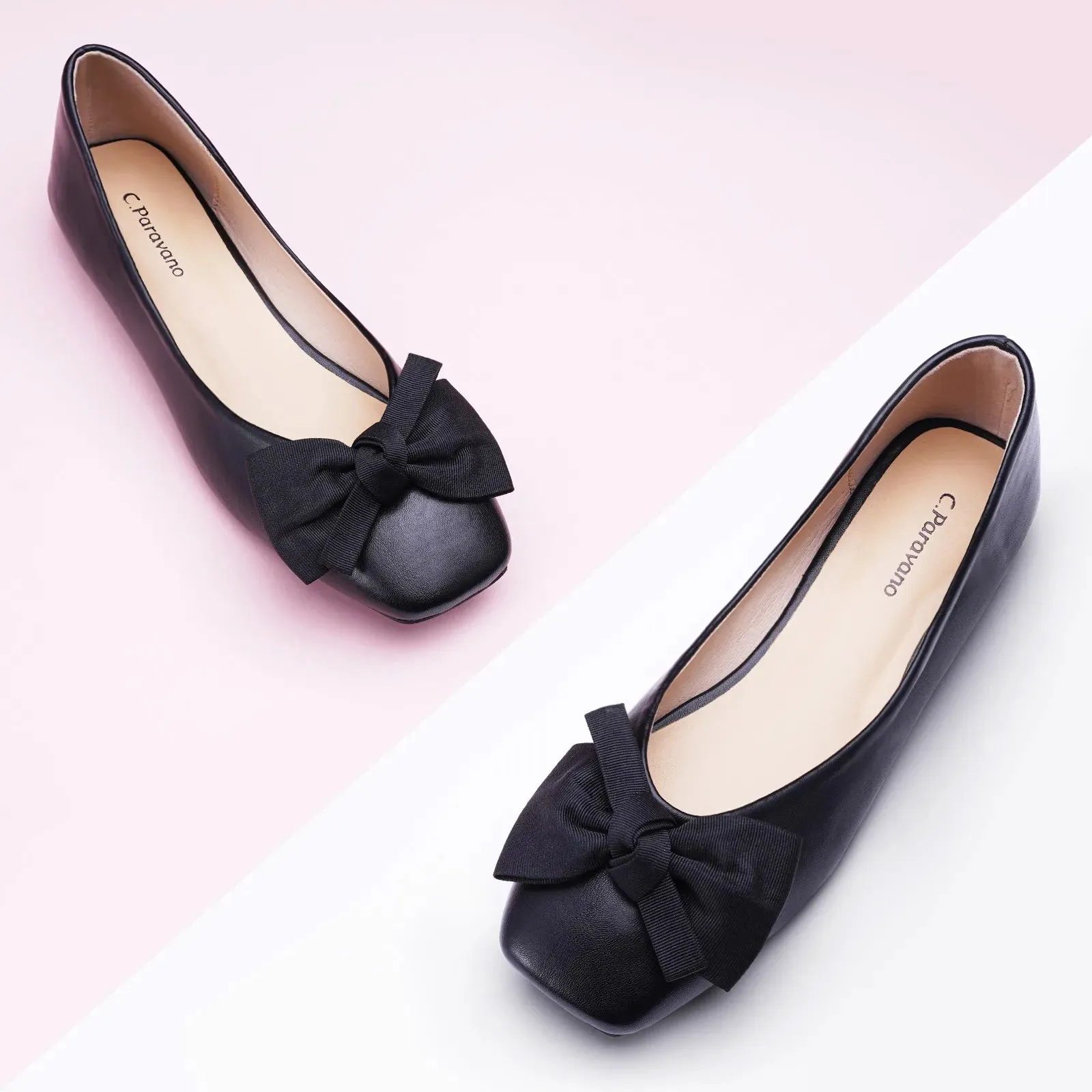 Bowknot Square Flats Soft Leather