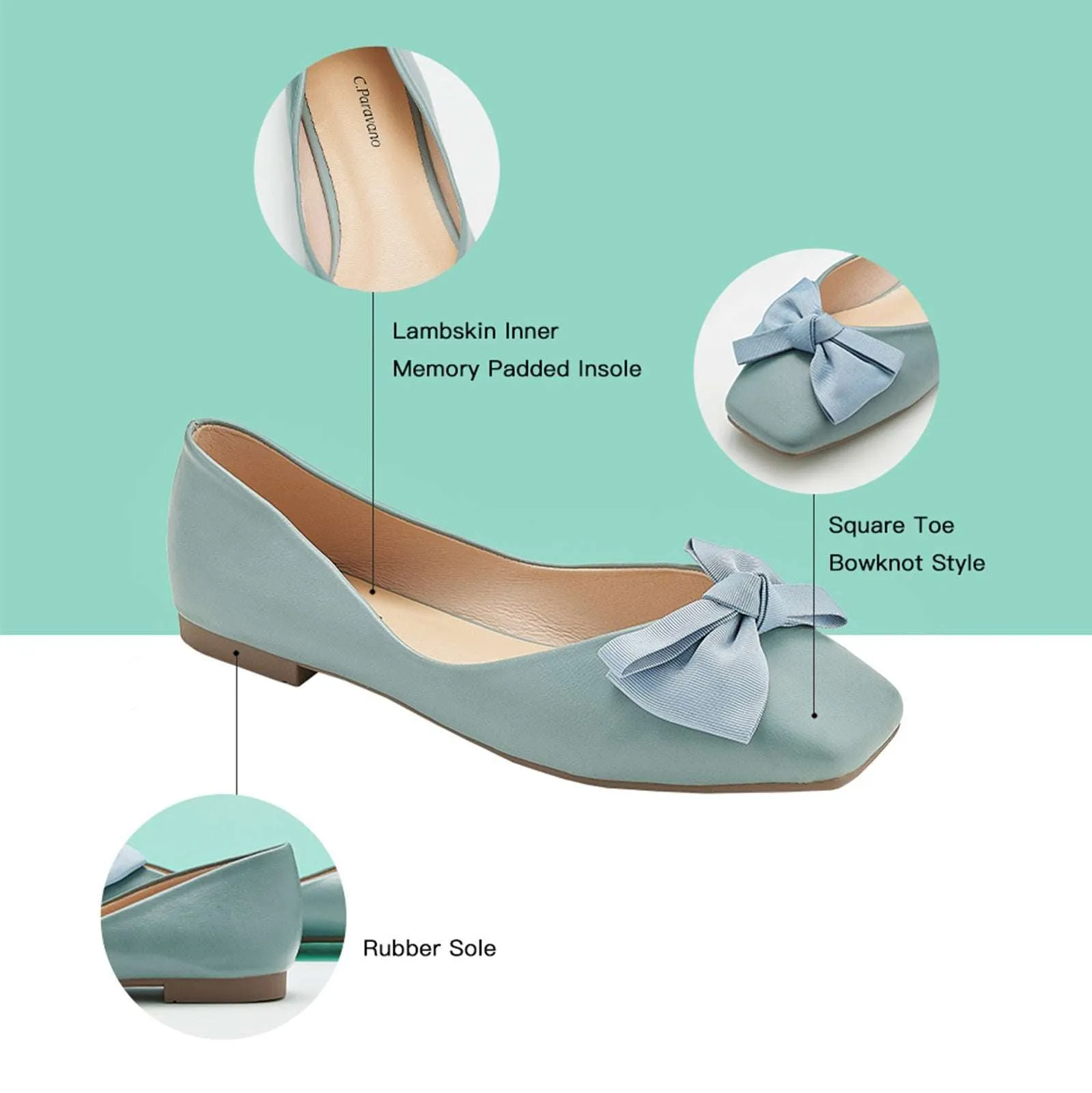 Bowknot Square Flats Soft Leather