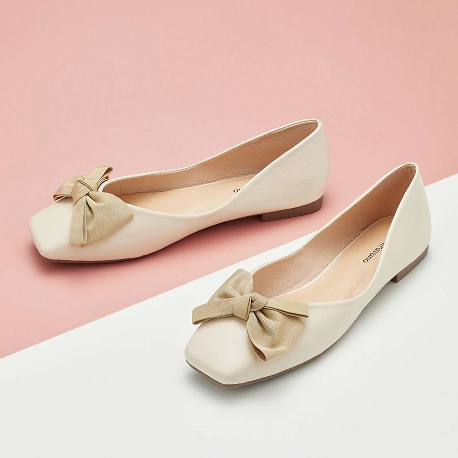 Bowknot Square Flats Soft Leather