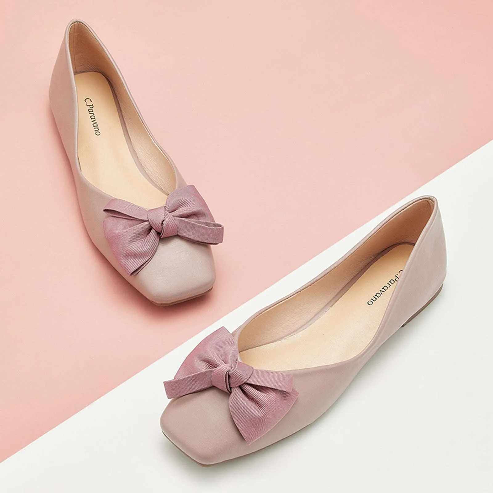 Bowknot Square Flats Soft Leather