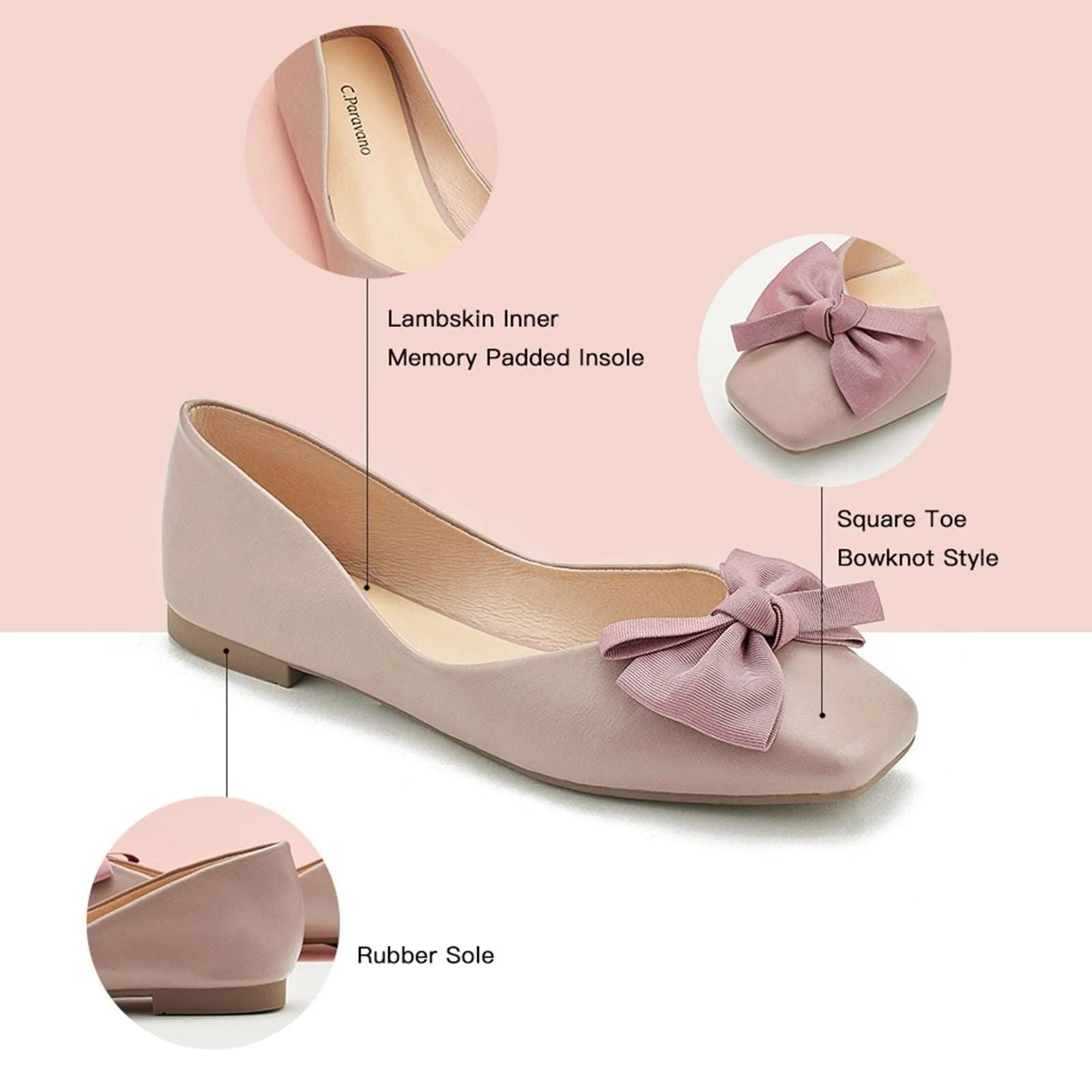 Bowknot Square Flats Soft Leather