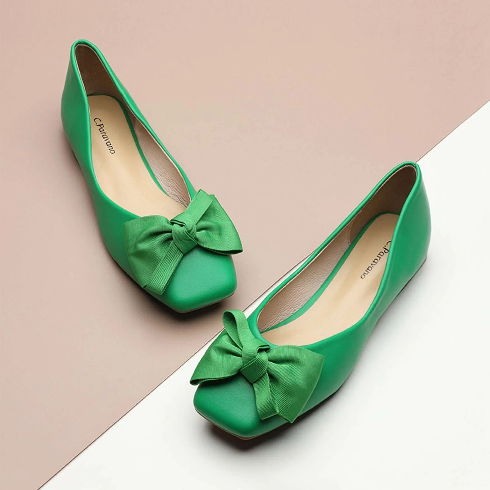 Bowknot Square Flats Soft Leather