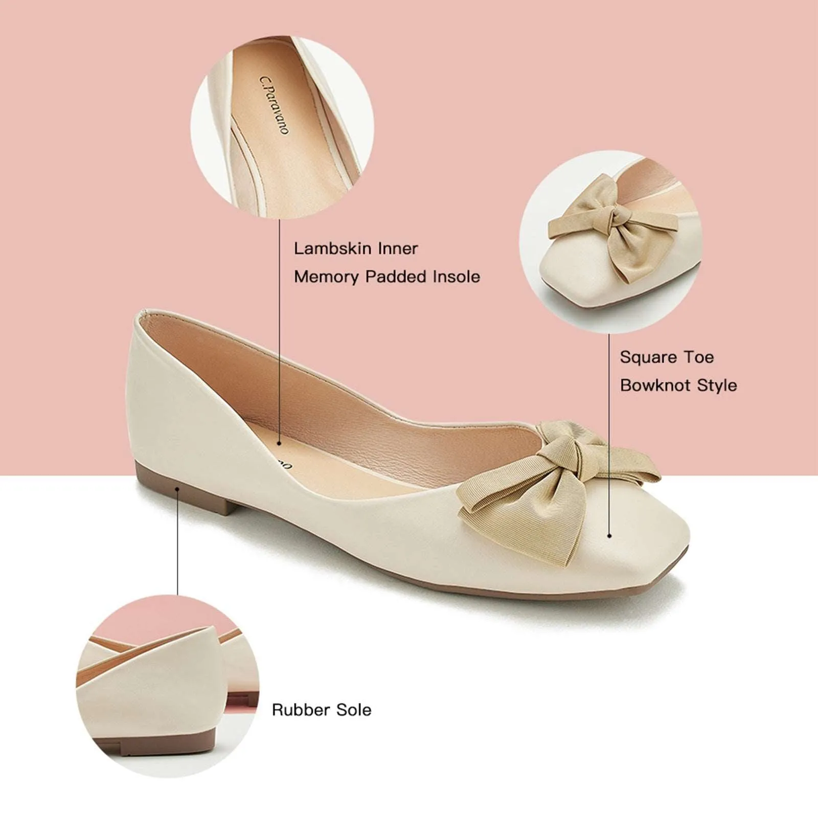 Bowknot Square Flats Soft Leather