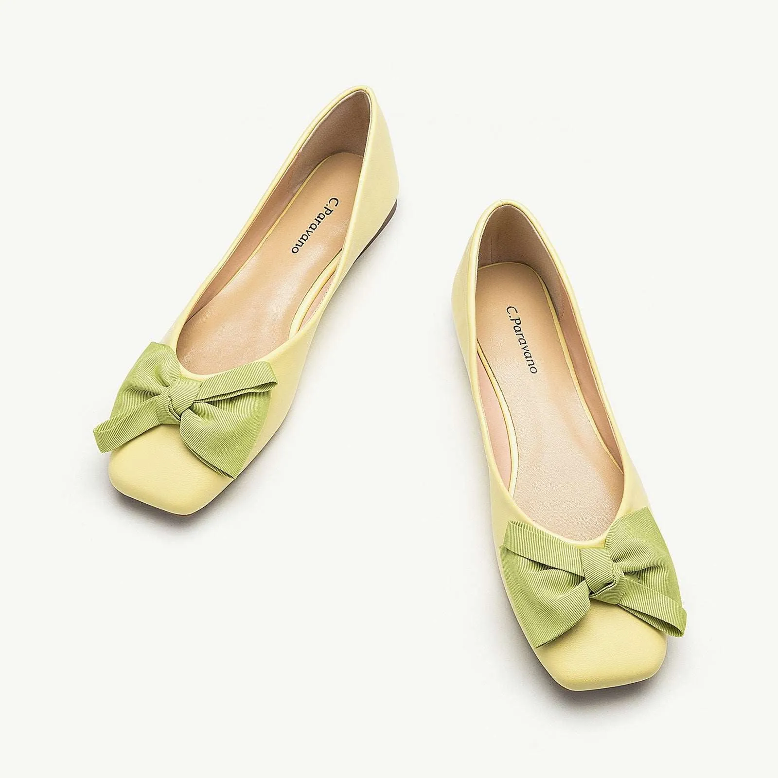 Bowknot Square Flats Soft Leather