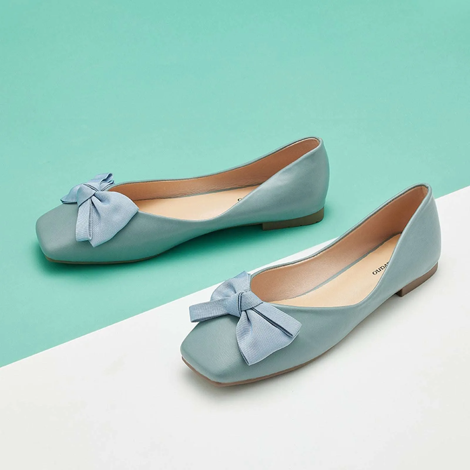 Bowknot Square Flats Soft Leather