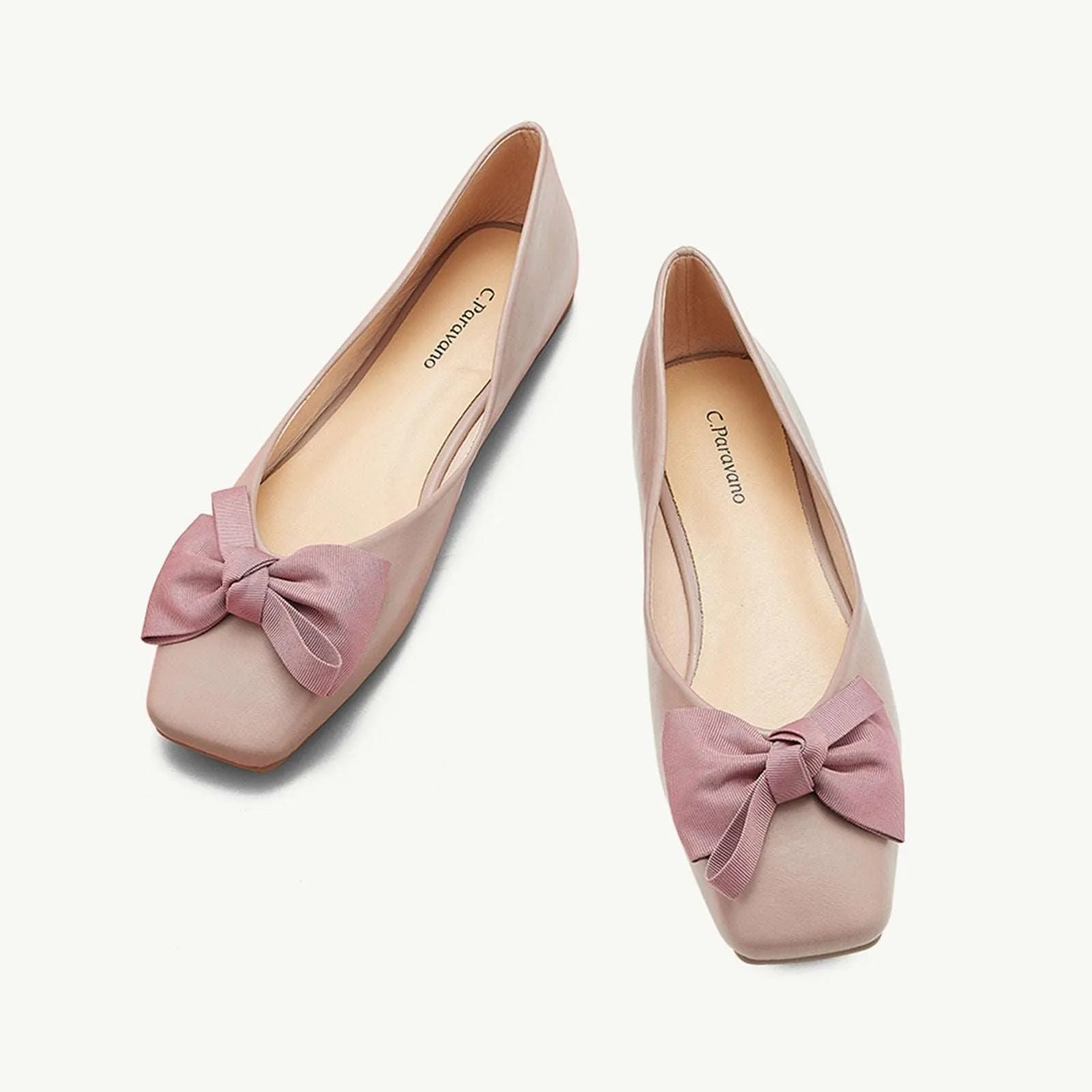 Bowknot Square Flats Soft Leather