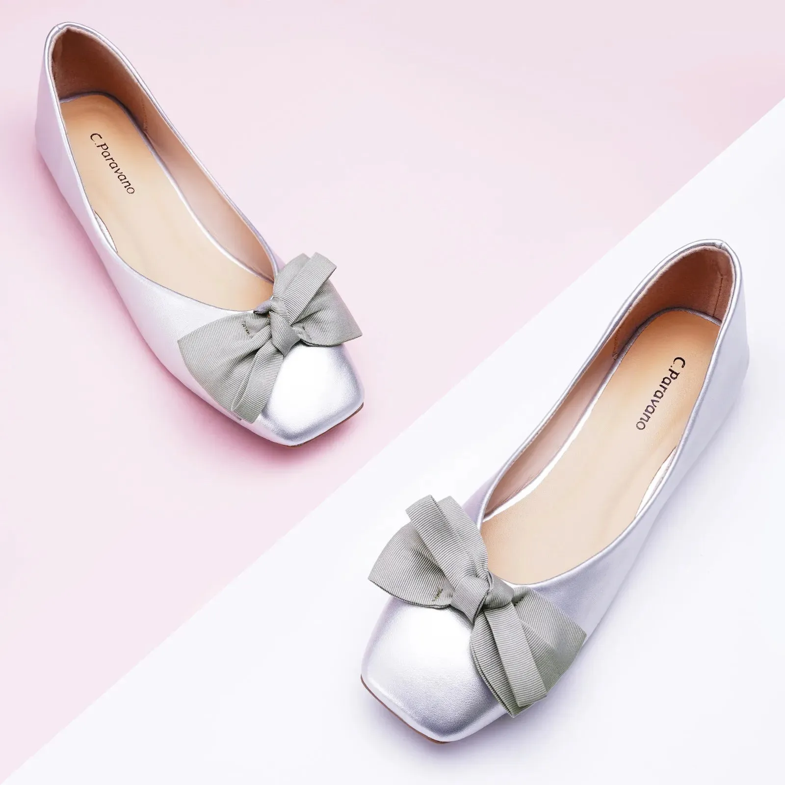 Bowknot Square Flats Soft Leather