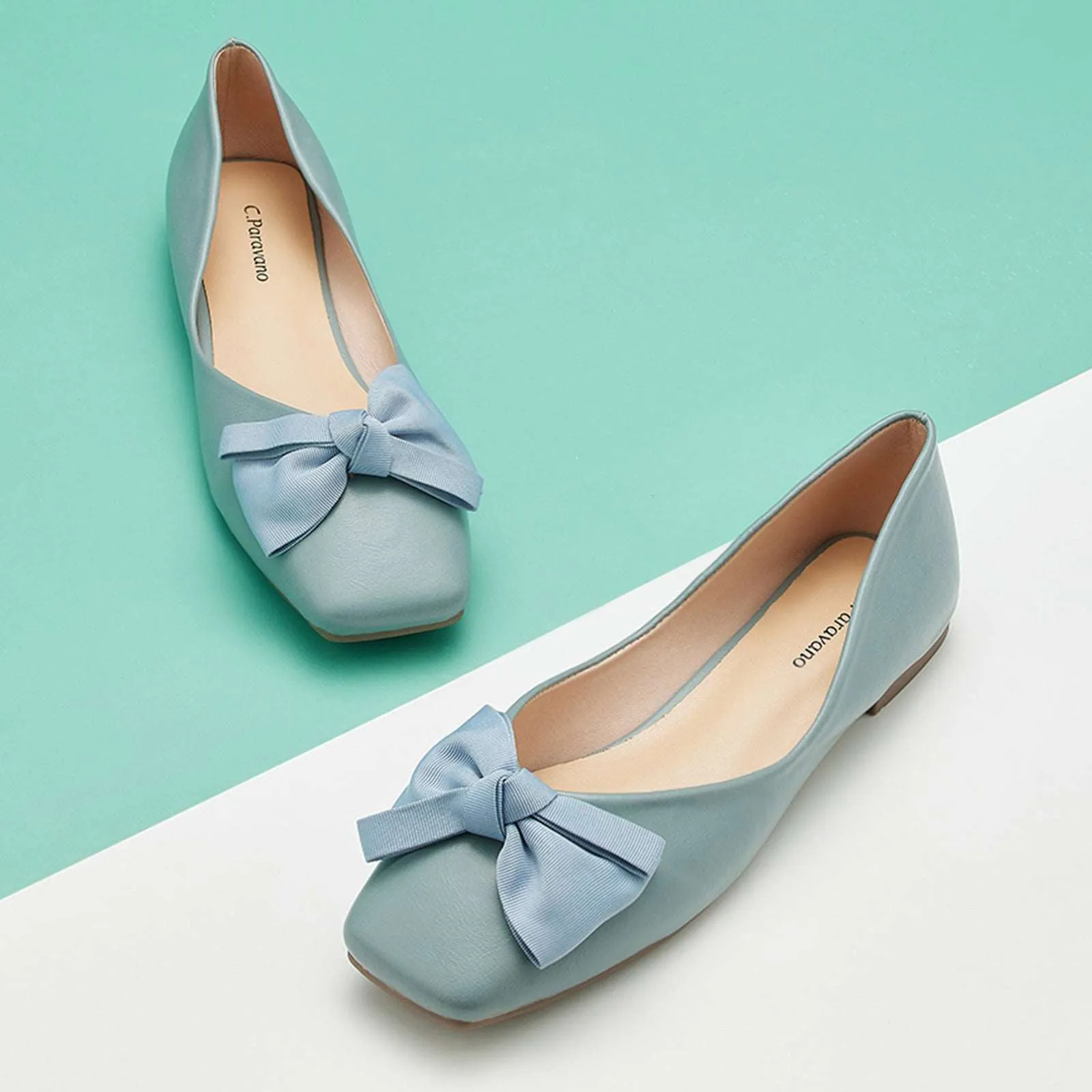 Bowknot Square Flats Soft Leather