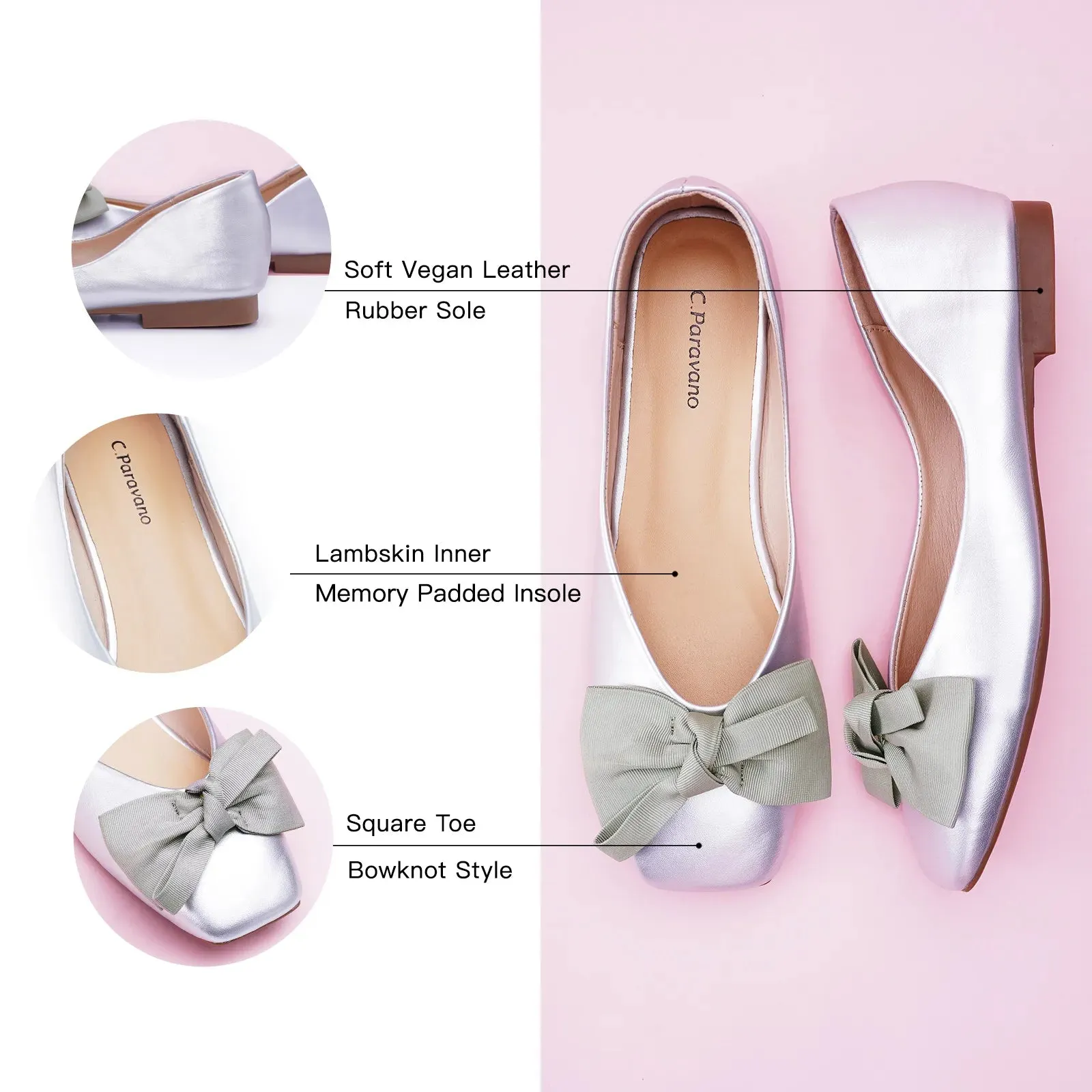 Bowknot Square Flats Soft Leather