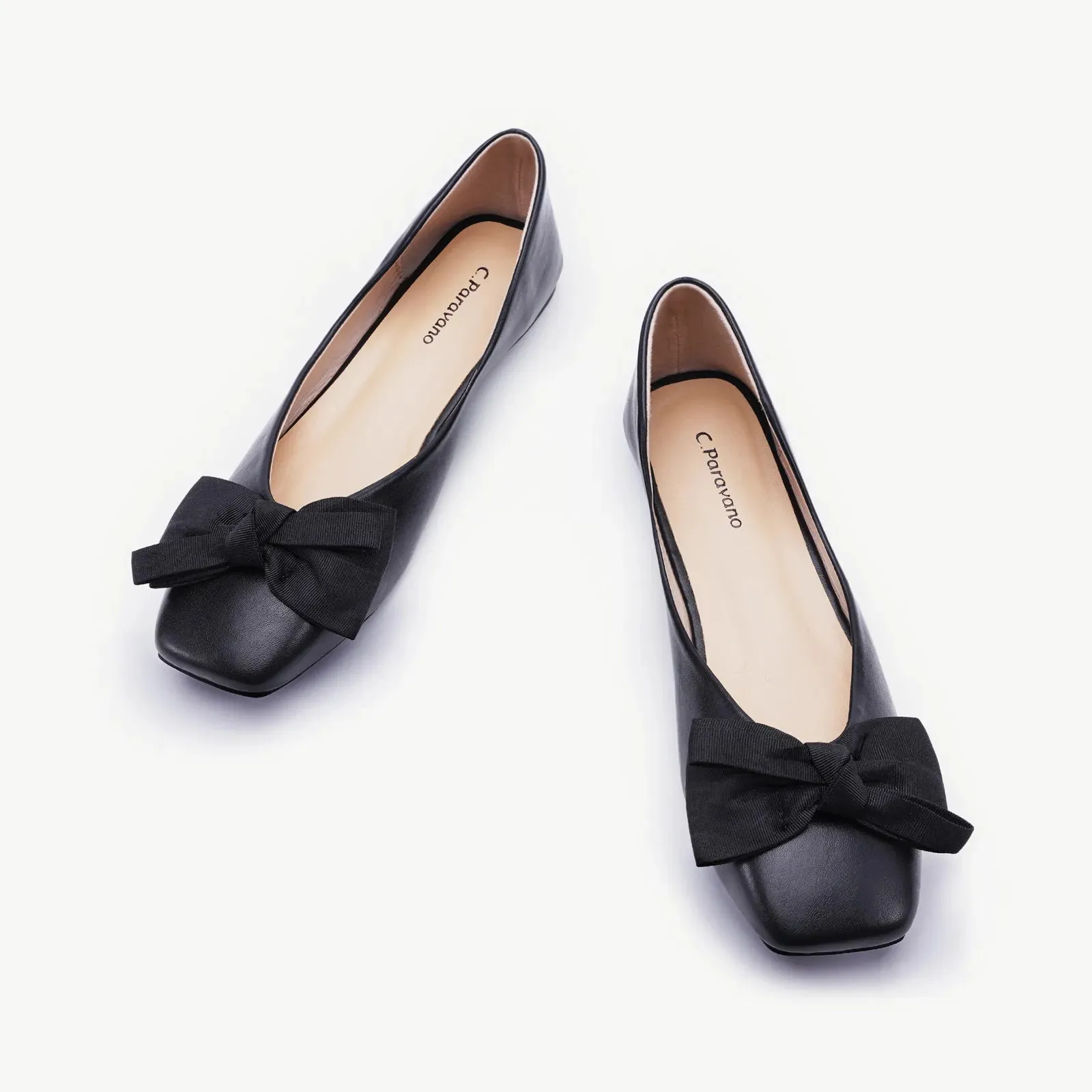 Bowknot Square Flats Soft Leather