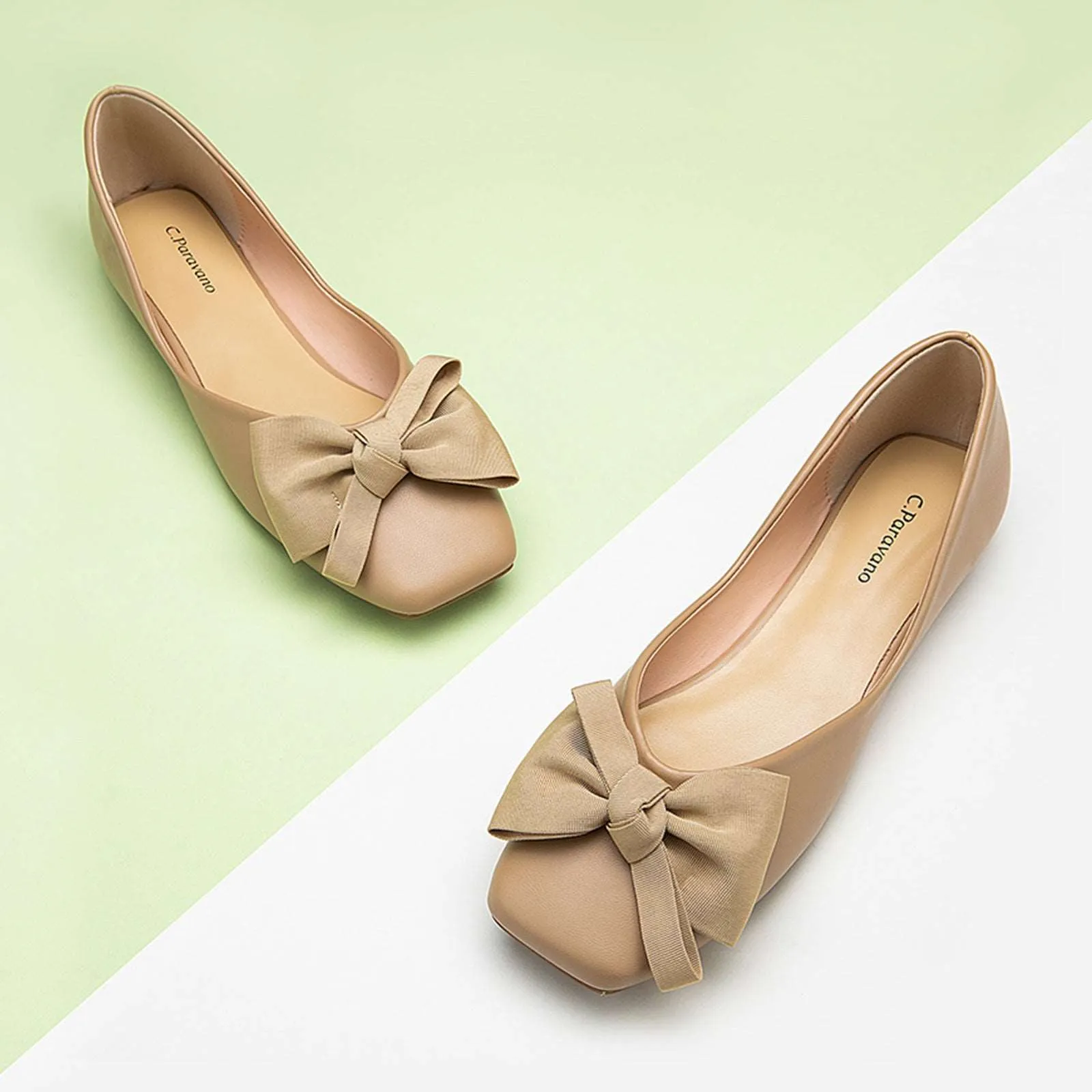 Bowknot Square Flats Soft Leather