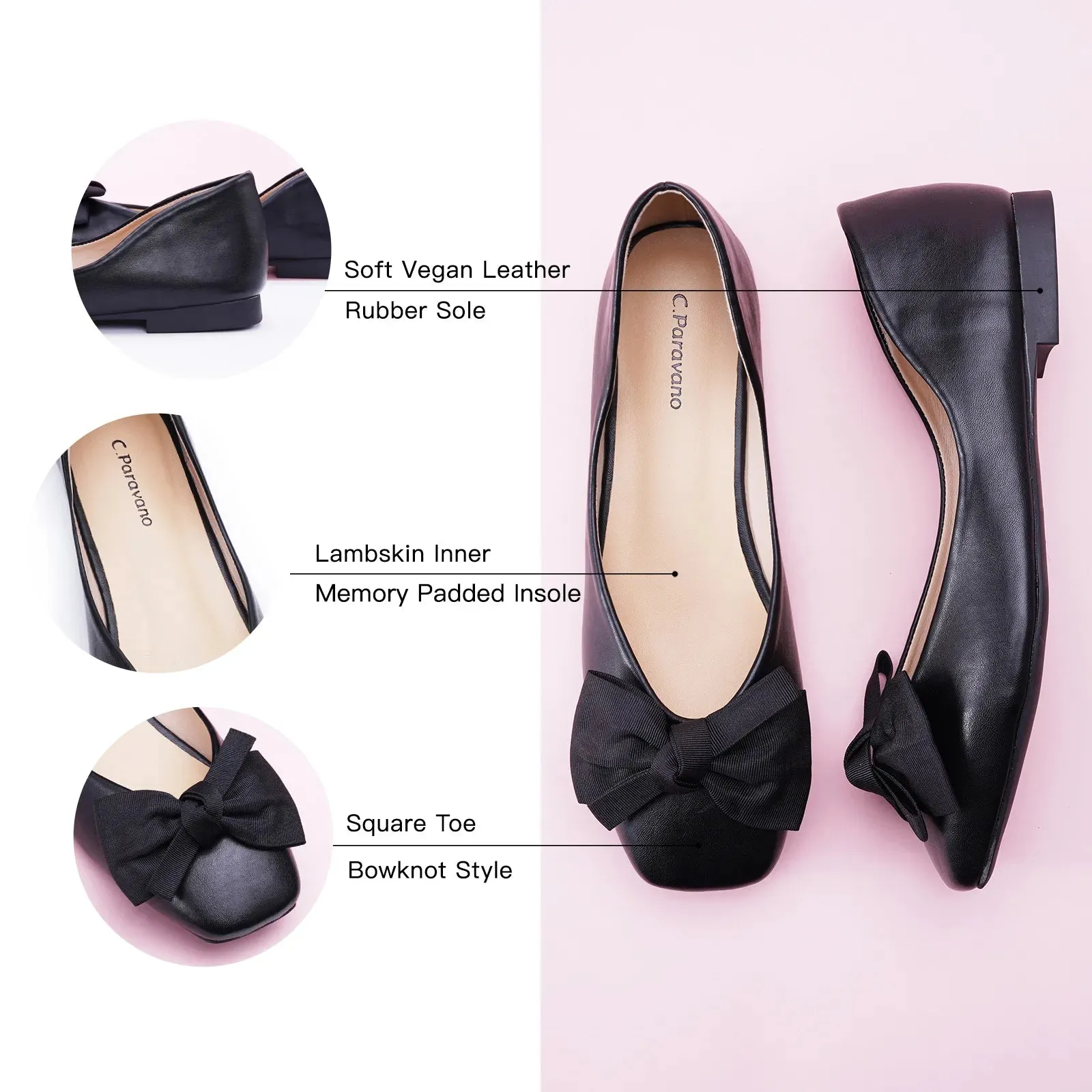 Bowknot Square Flats Soft Leather