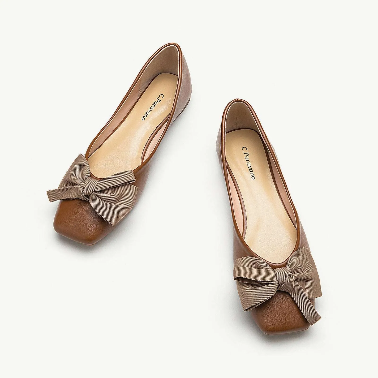 Bowknot Square Flats Soft Leather