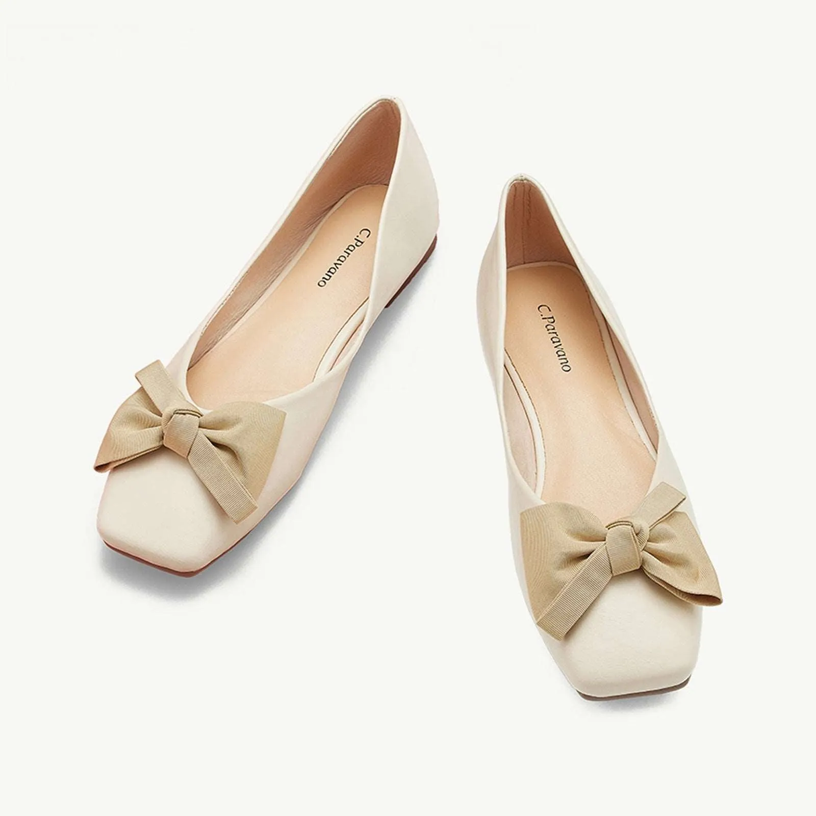 Bowknot Square Flats Soft Leather