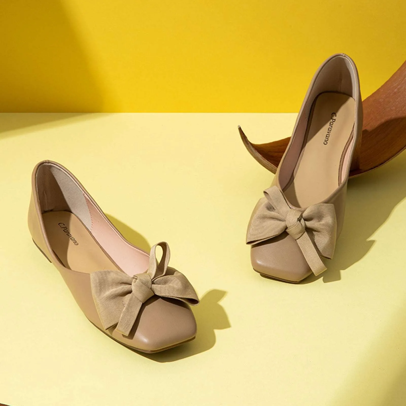 Bowknot Square Flats Soft Leather