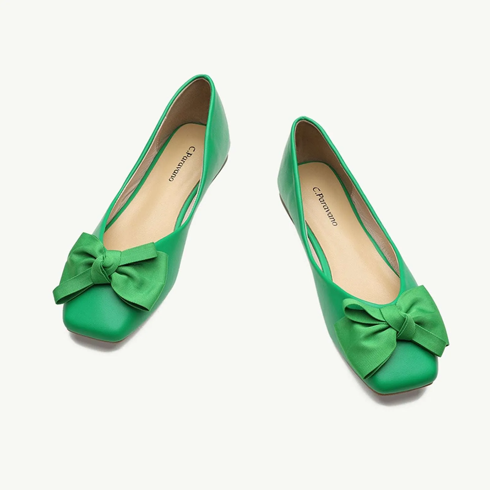 Bowknot Square Flats Soft Leather