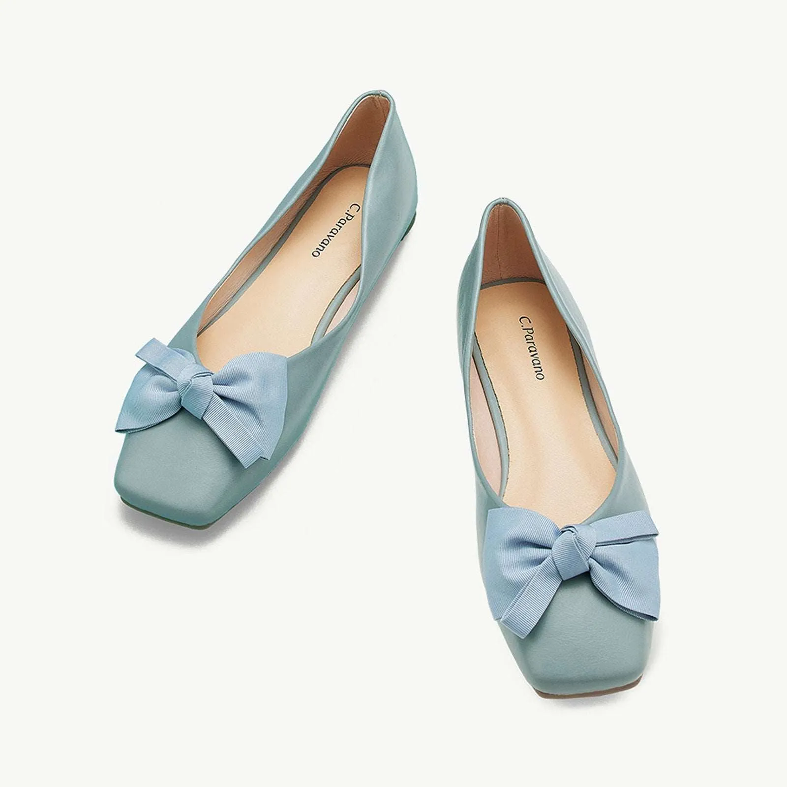 Bowknot Square Flats Soft Leather