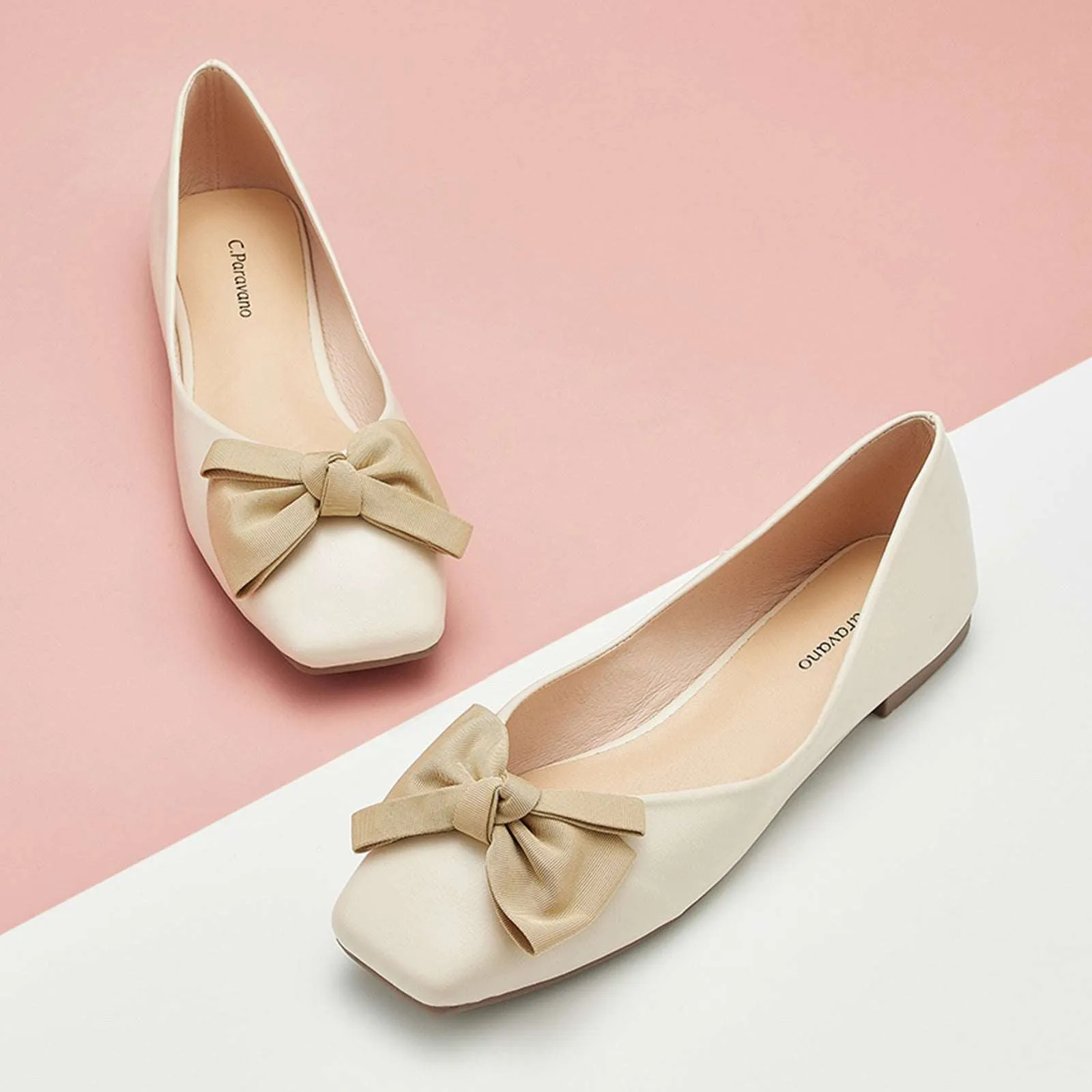 Bowknot Square Flats Soft Leather