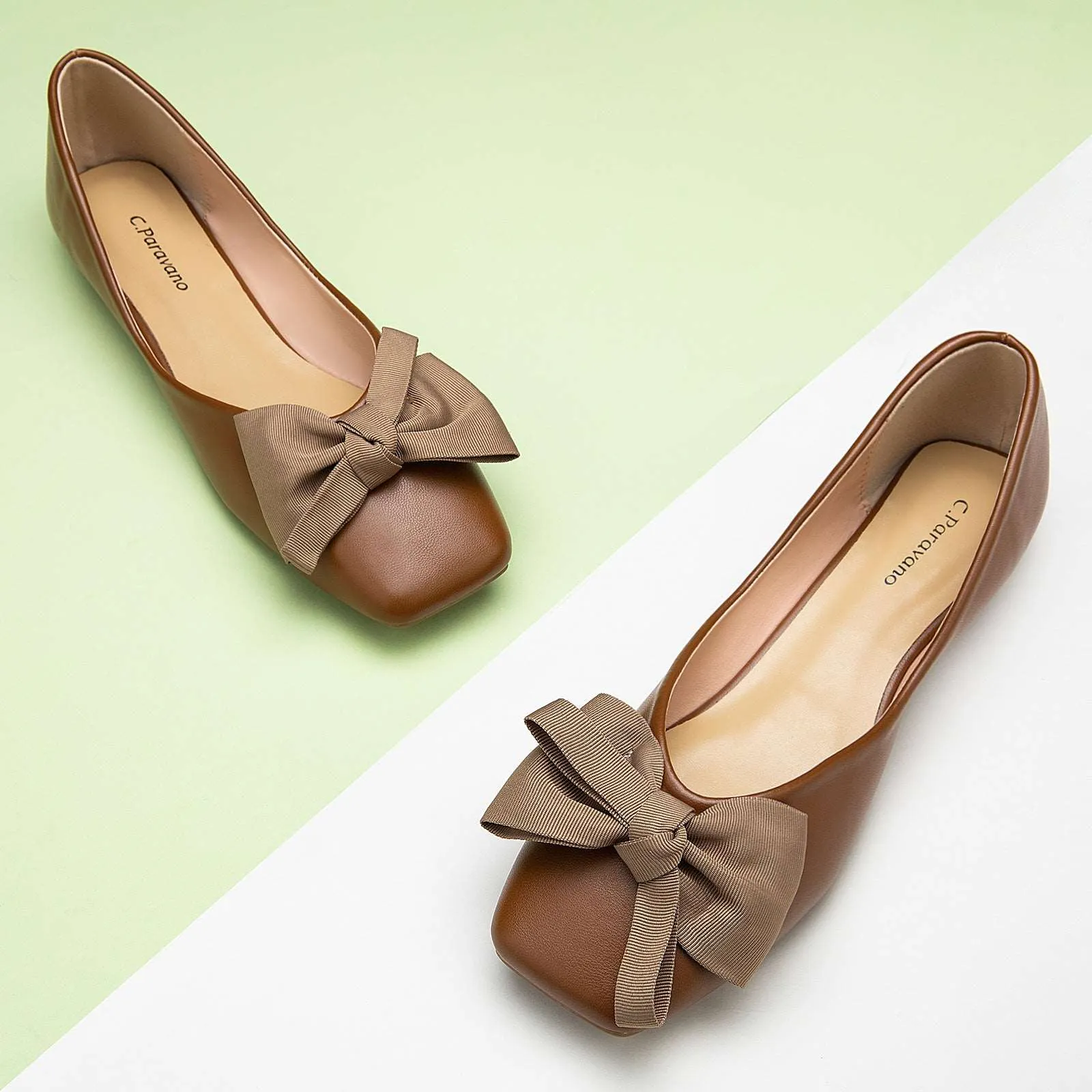 Bowknot Square Flats Soft Leather