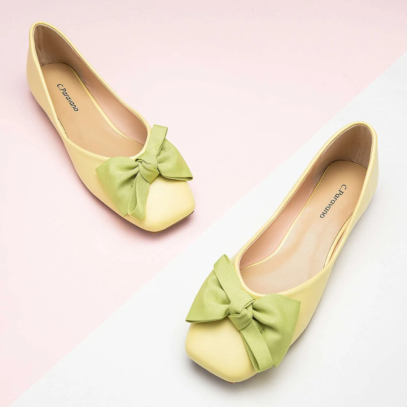 Bowknot Square Flats Soft Leather