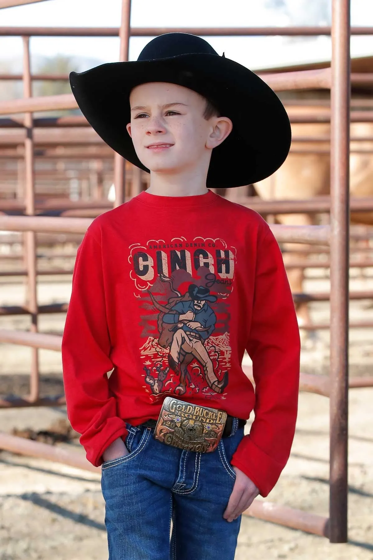 Boy's Cinch Red Cowboy Long Sleeve Graphic Tee