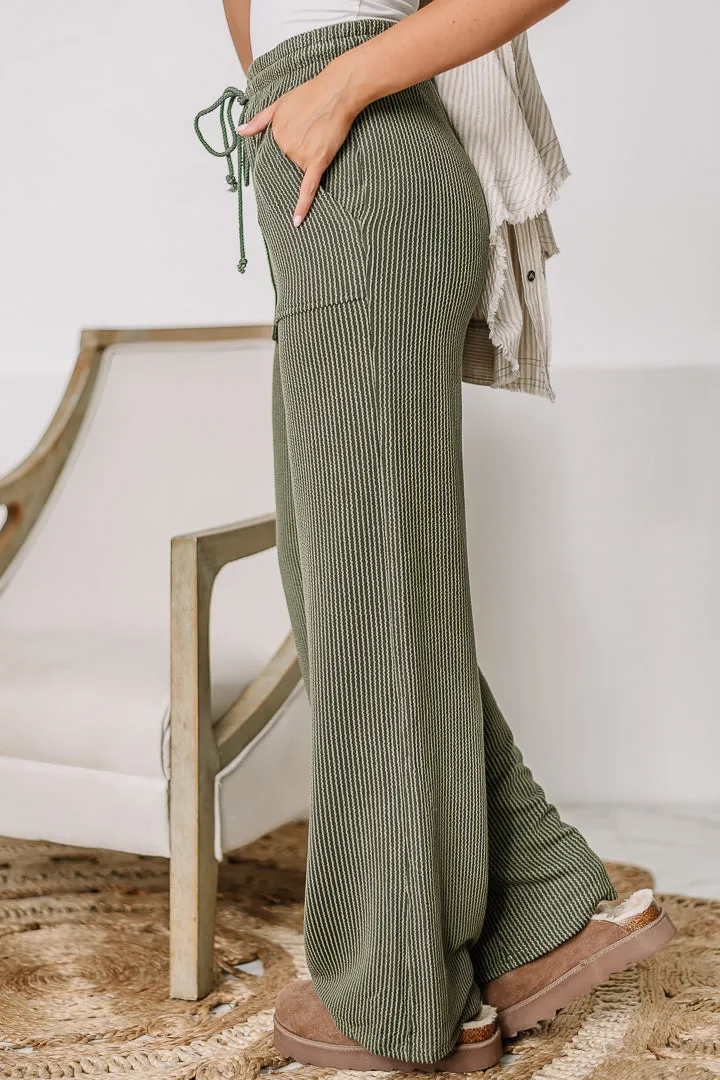 Choosing Sides Ribbed Drawstring Pants | Olive