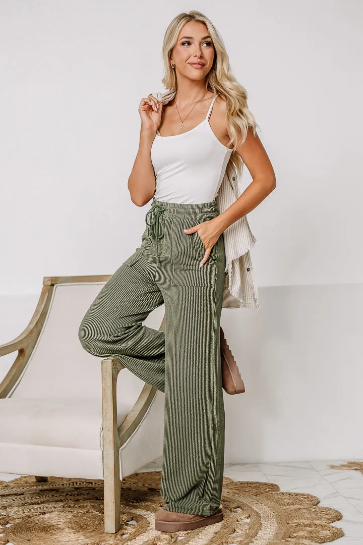 Choosing Sides Ribbed Drawstring Pants | Olive