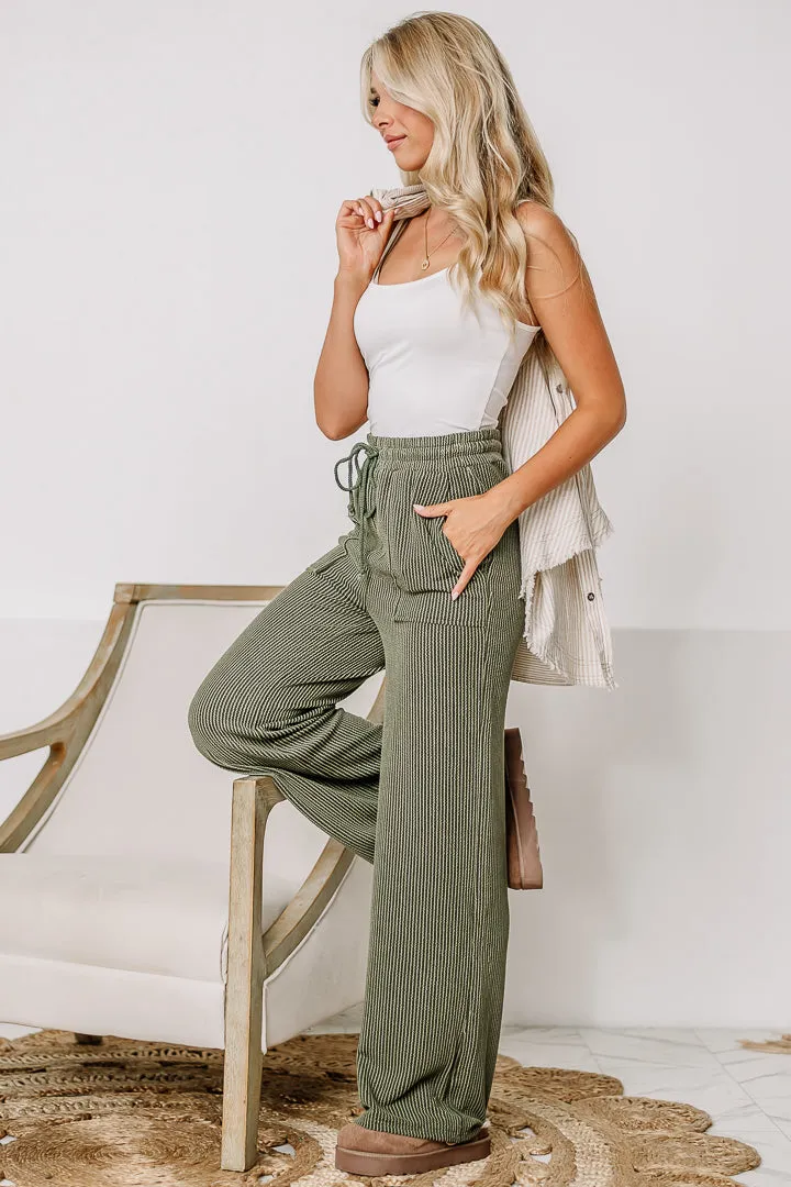 Choosing Sides Ribbed Drawstring Pants | Olive