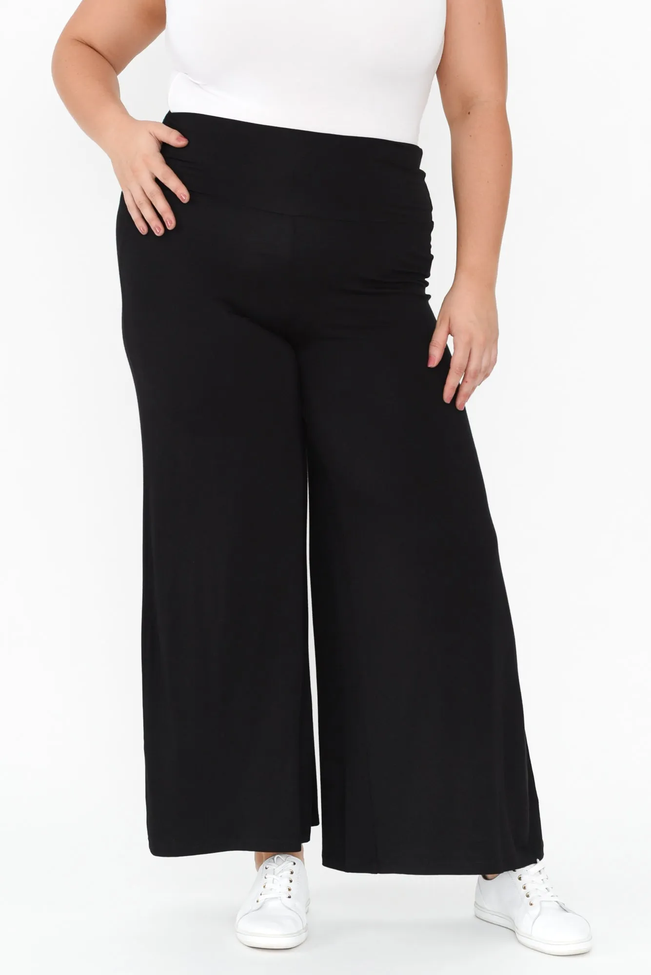 Cory Black Bamboo Wide Leg Pants