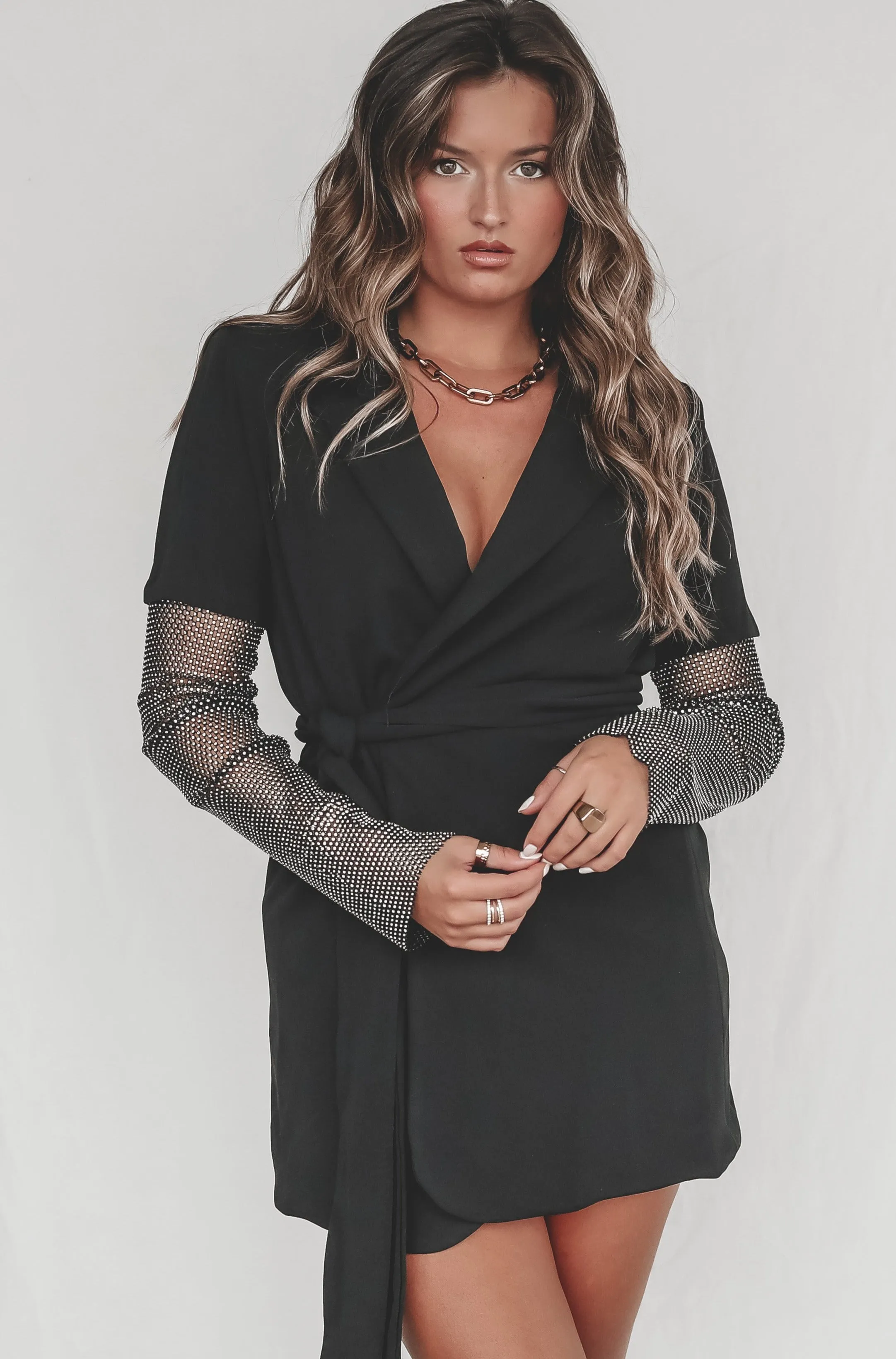 DEAL Sassy And Sophisticated Rhinestone Sleeve Blazer Dress