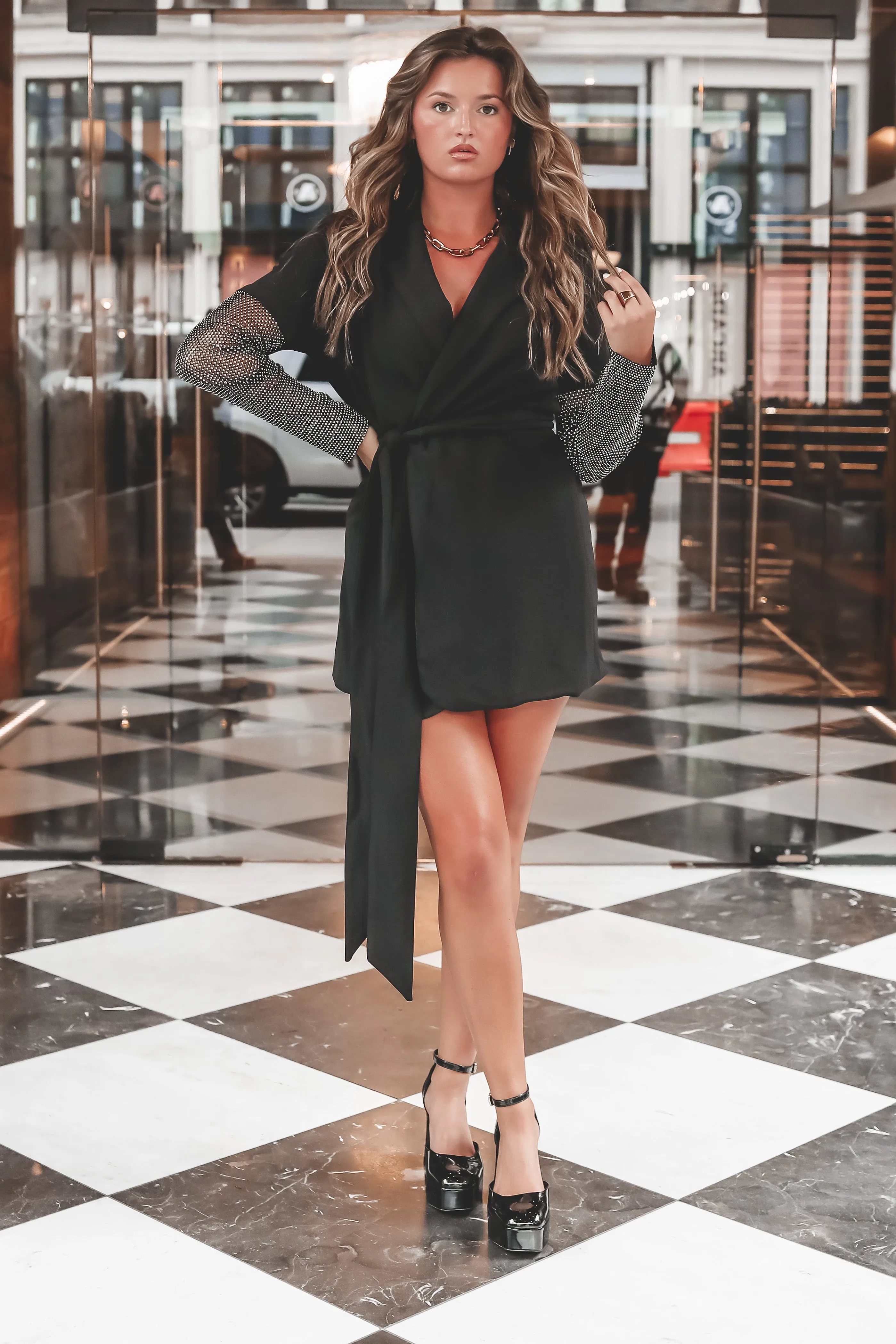 DEAL Sassy And Sophisticated Rhinestone Sleeve Blazer Dress