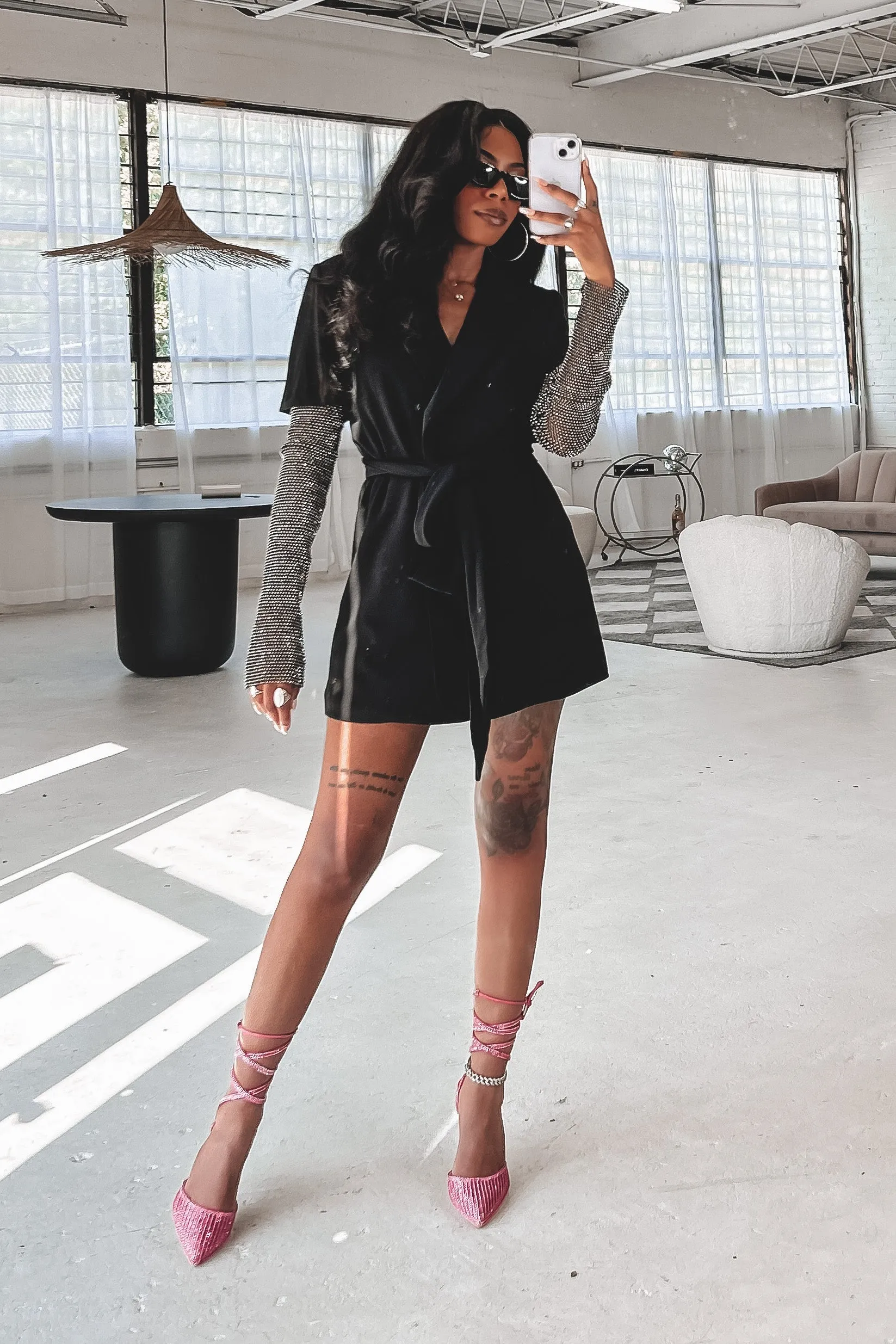 DEAL Sassy And Sophisticated Rhinestone Sleeve Blazer Dress