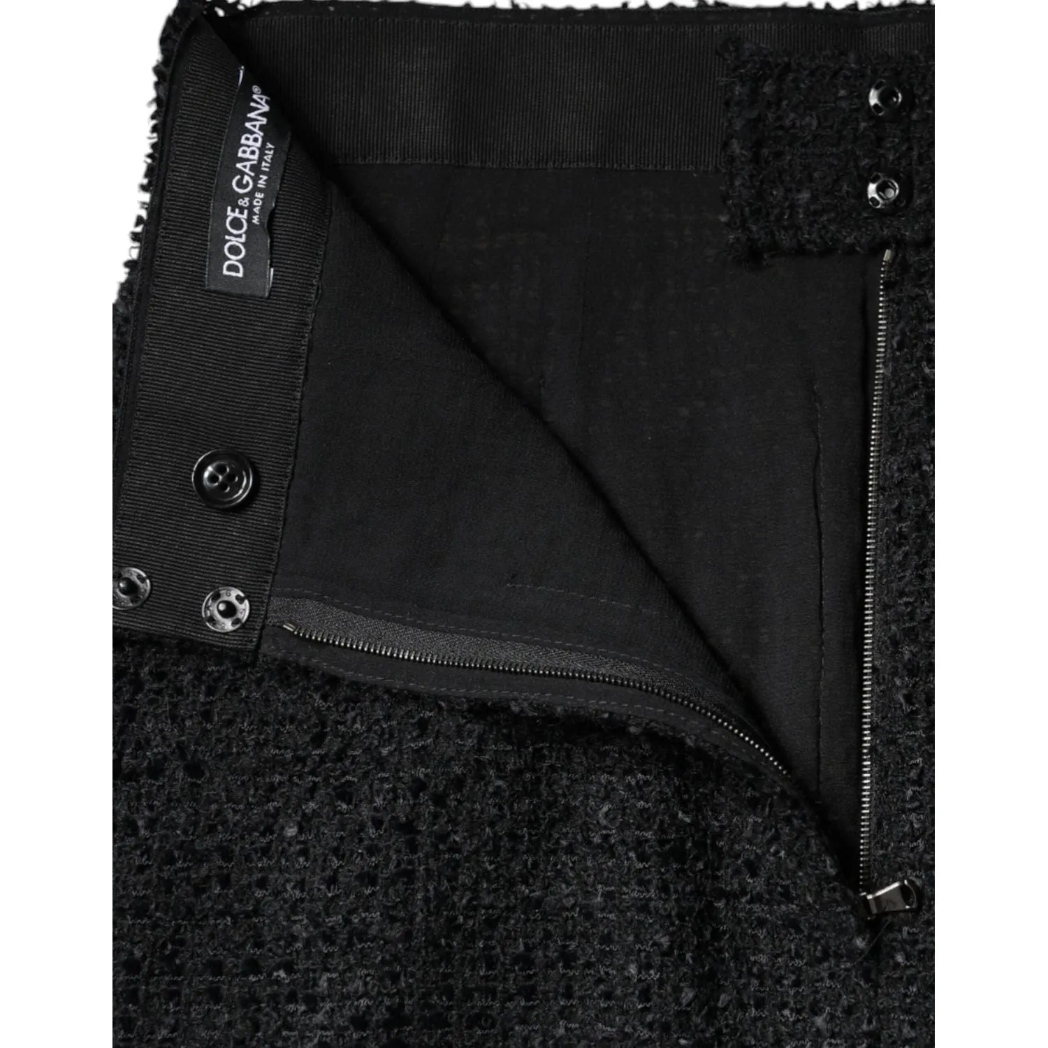 Dolce & Gabbana Black Virgin Wool Pencil Cut Midi Skirt