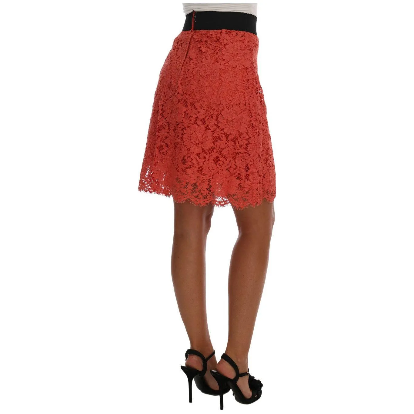 Dolce & Gabbana Orange Macramé Lace Pencil Skirt