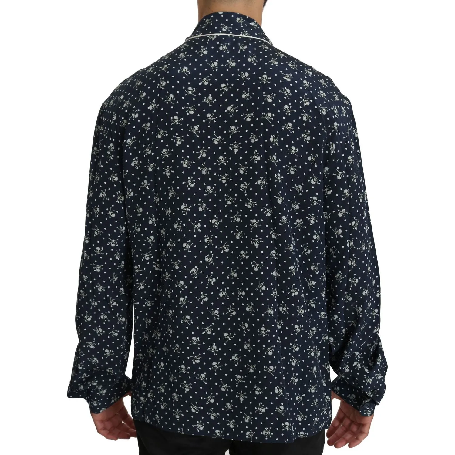 Dolce & Gabbana Silken Elegance: Blue Skull Print Lounge Shirt